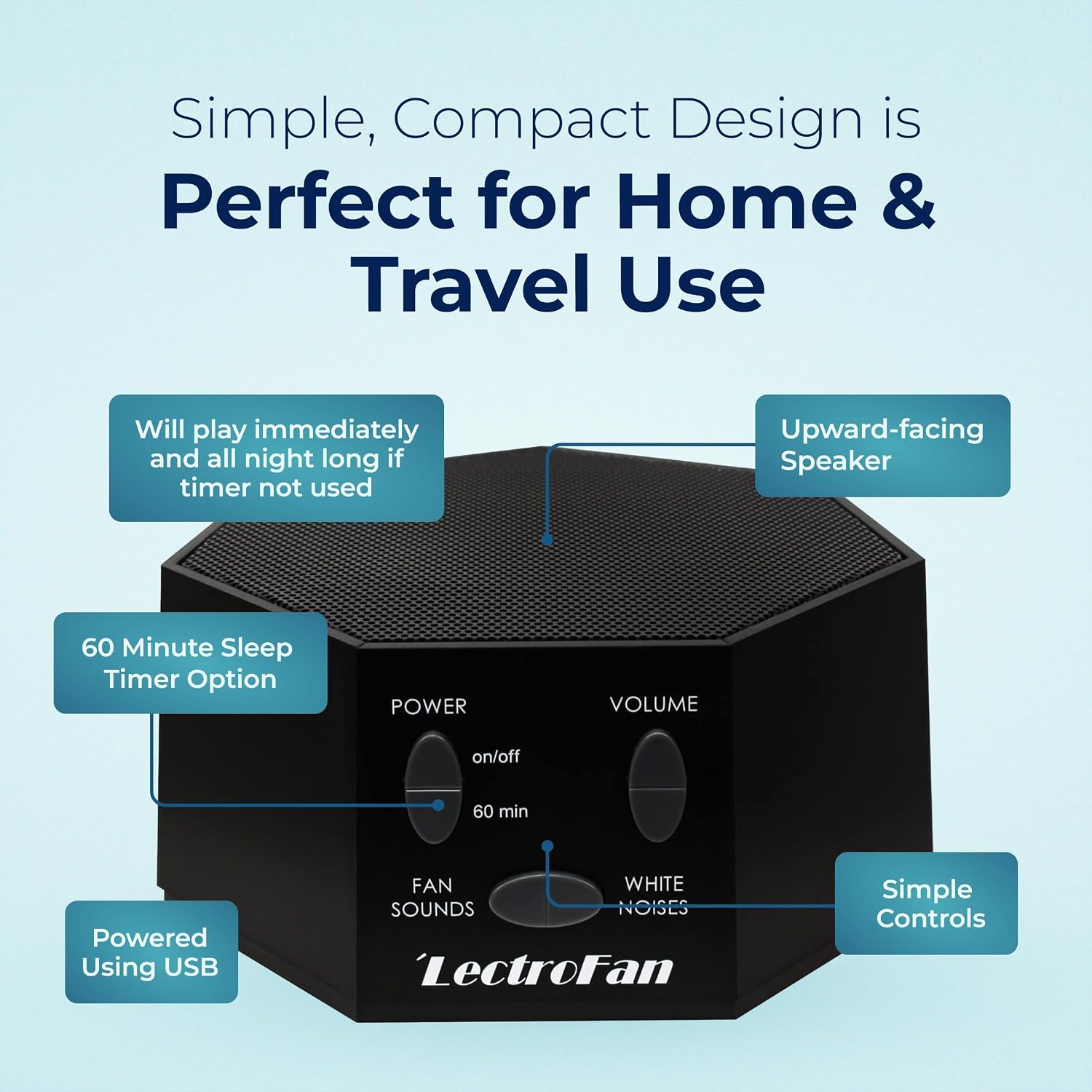 Adaptive Sound Technologies LectroFan Classic Sound Machine, Black | Soothing Sound Machine for Sleep with a Built-in Sleep Timer, Non-Looping Sounds, Speech Privacy and Compact Design - Image 7
