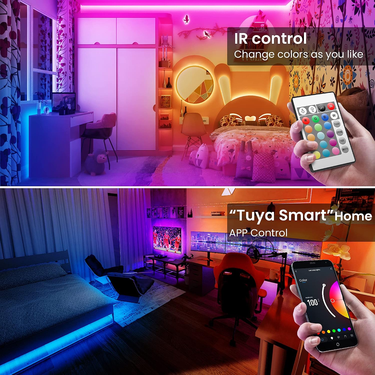 TJOY 50ft Smart Led Strip Lights for Bedroom, Alexa Led Light Strip,5050 RGB Color Changing Music Sync Led Lights Strip with App Remote,Multi-Color Wireless Led Lights for Bedroom (APP+Remote+Voice) | Music Sync, RGB Color Changing Lights for Room Decor(APP+Remote+Voice control) - Image 4