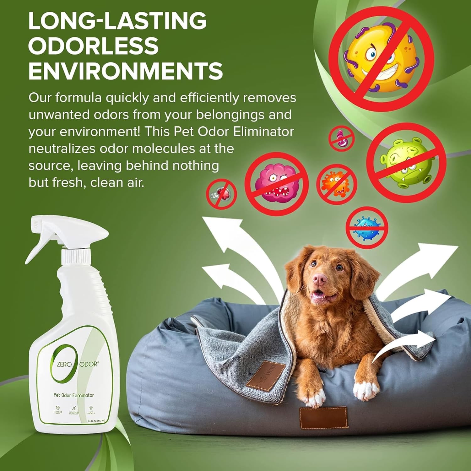 Zero Odor Pet Odor Eliminator Spray for Dog & Cat Urine, Carpet Deodorizer | Enzyme free, Urine Smell Eliminator for Pet Beds, Litter Areas & Furniture, 16 FL OZ - Image 7