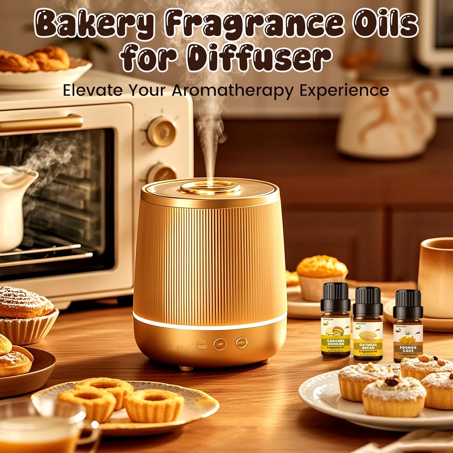 Bakery Essential Oils Set (10 × 5ml), INWICOPH Fragrance Oil for Soap & Candle Making - Pumpkin Pie, Golden Waffle, Hazelnut, Eggnog Cake Aromatherapy Scented Oils - Image 6