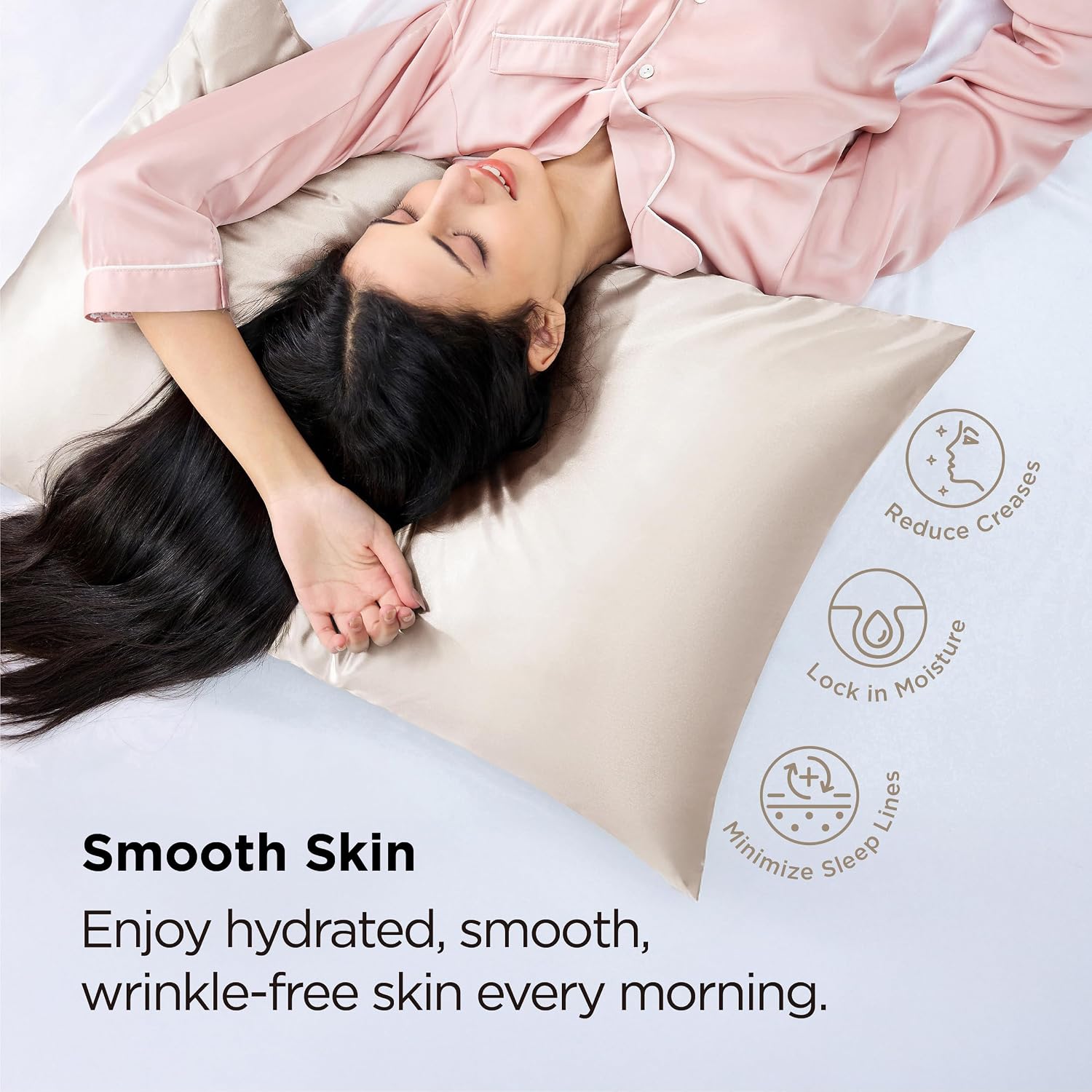 Bedsure Satin Pillowcase with Zipper, Similar to Silk Pillow Cases 2 Pack, Beige Standard Size Satin Pillow Case, Silky & Soft Pillow Covers, Valentines Day Gifts for Women Men, 20x26 Inches - Image 3