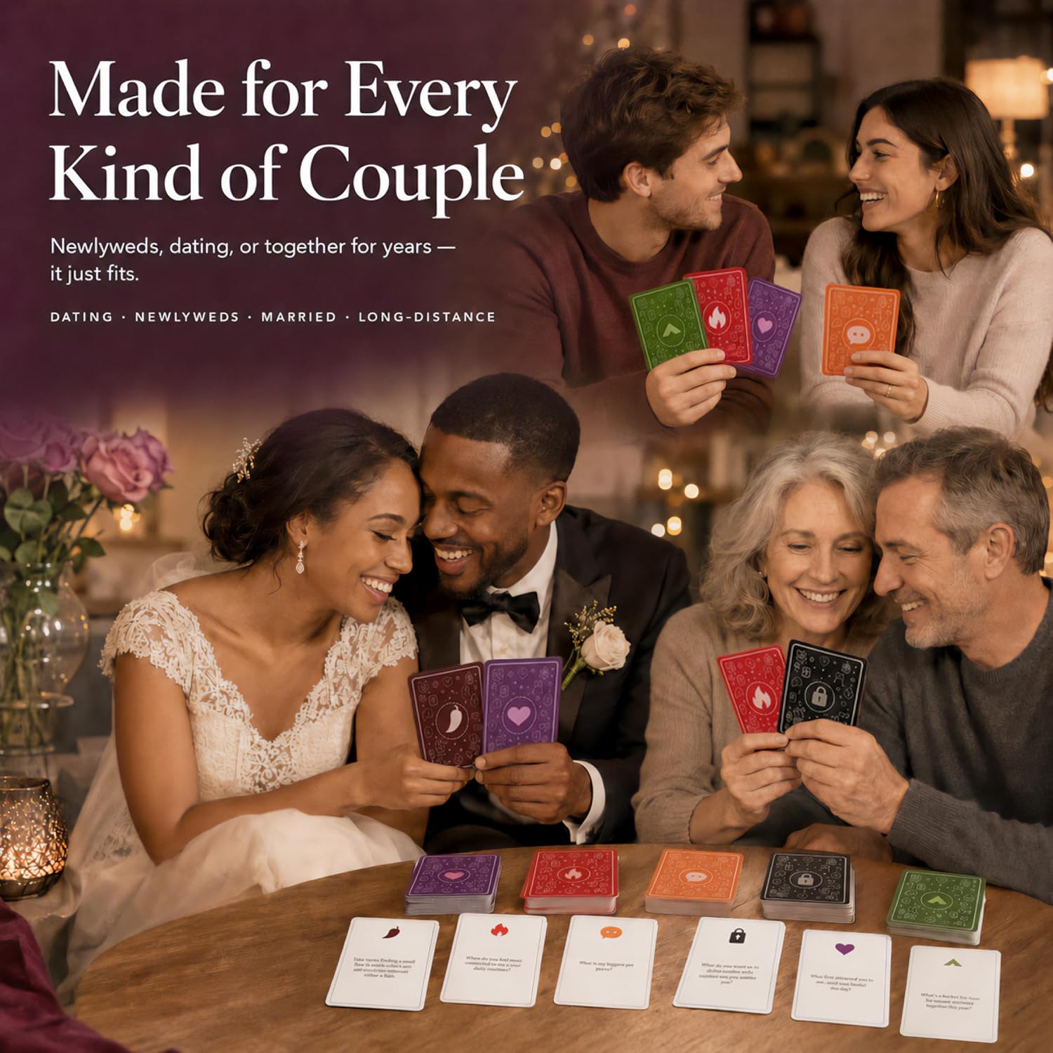 Fun & Romantic Couples Card Game for Adults with 6 Categories | Relationship Conversation Game with Intimacy, Adventure & Real Talk Questions - Gift for Her, Him & Newlyweds - 60 Cards - Image 8
