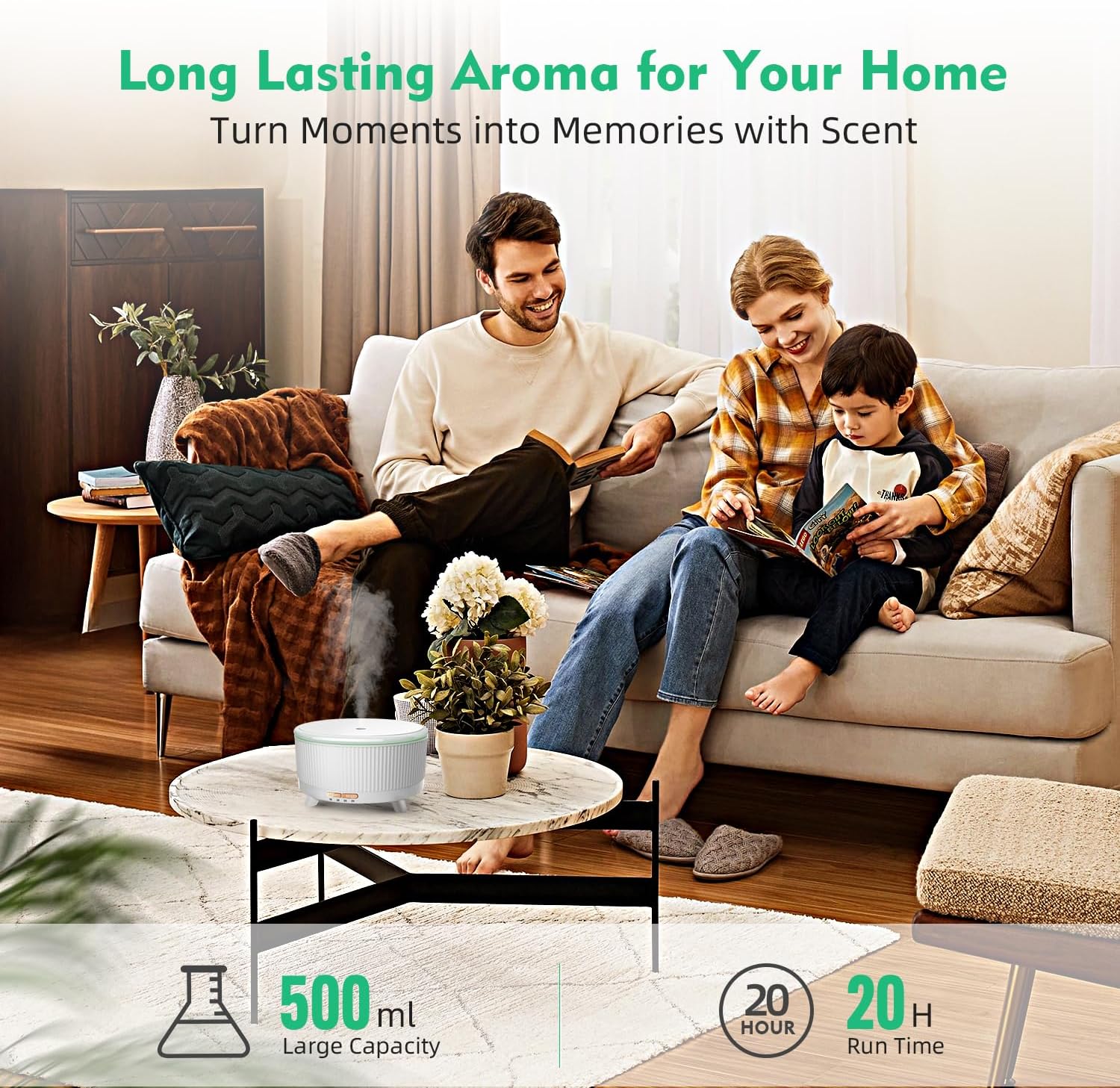 20-Hour Long-Lasting Aromatherapy, 500ML Essential Oil Diffuser | Ultrasonic Cool Mist Humidifier with Remote Control, 7 Color Lights, Timer, Auto-Off for Home/Bedroom/Yoga (Minimalist White) - Image 5
