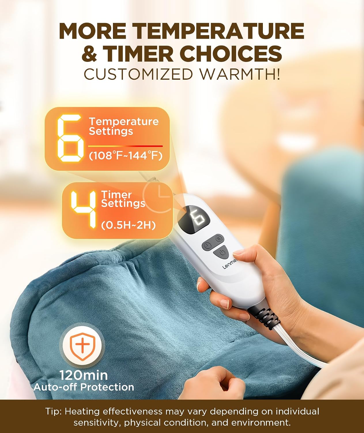 Graphene-Infused Heating Pad 3X Deeper Muscle Relief, Weighted Instant Heating Pads for Neck and Shoulders, Heated Wrap with 6 Heat Options and 4 Auto-Off Timer, Gifts for Mom Women Christmas Birthday - Image 5