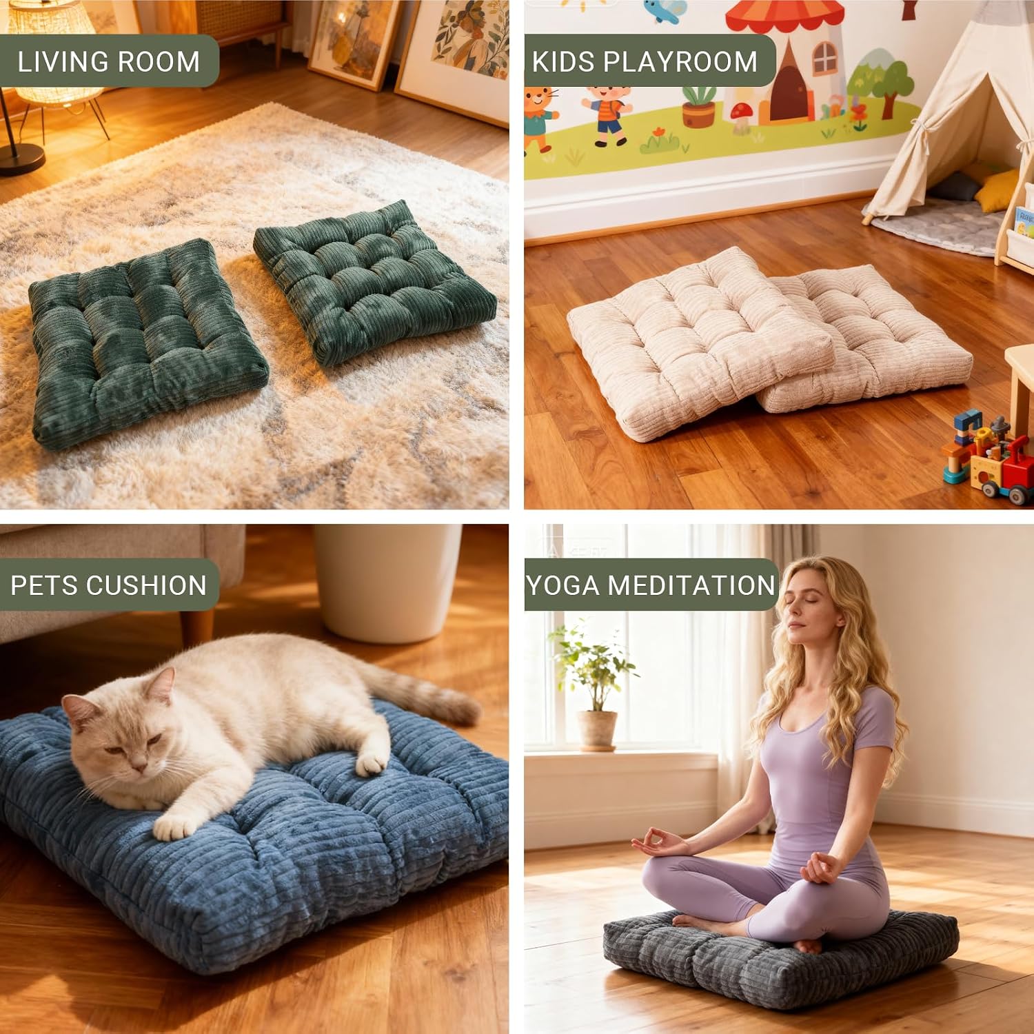 Meditation Floor Pillow Set of 2,Memory Foam Meditation Cushion for Adults Sitting, Large Square Thickened Seat Cushions for Yoga, Tatami Living Room (2, Dark Green) - Image 6