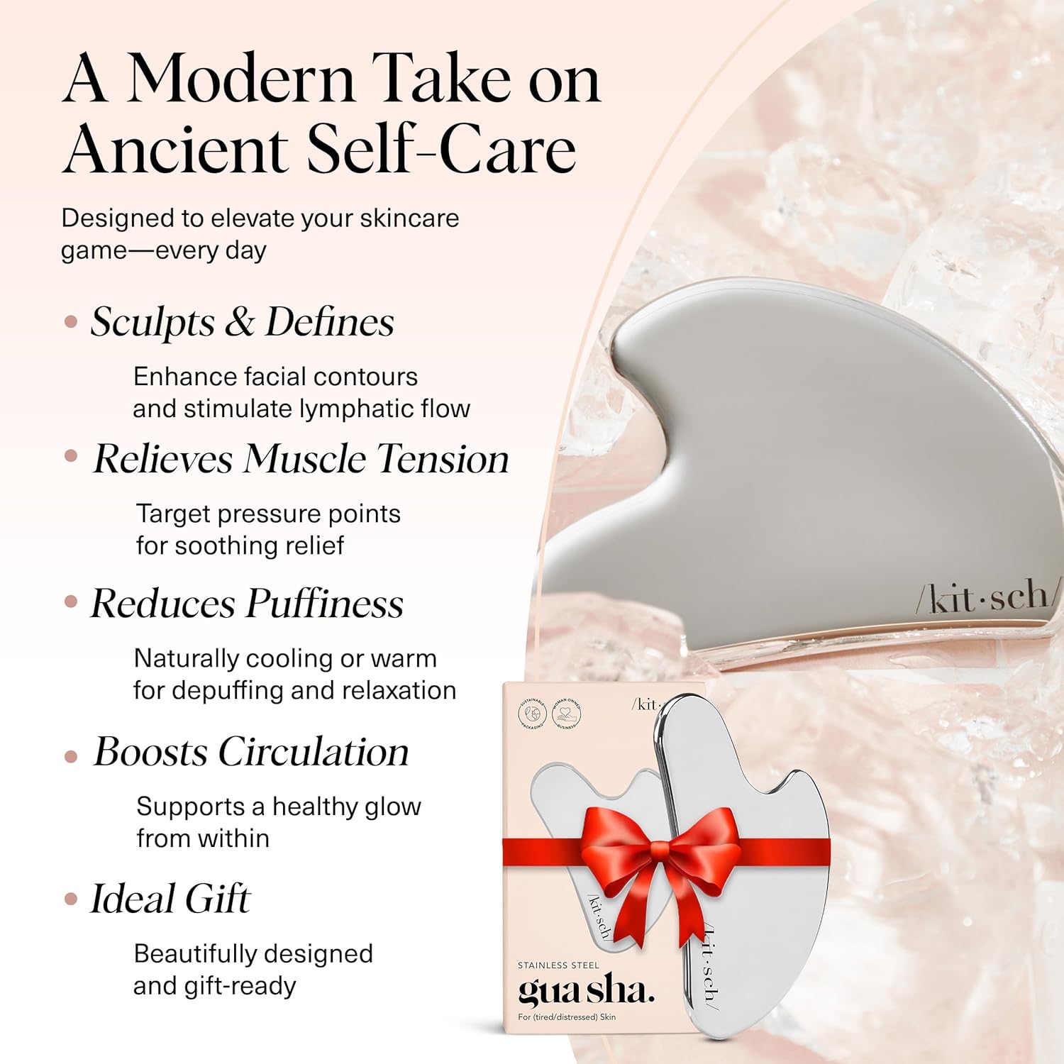 Kitsch Stainless Steel Guasha Tool for Face - Silver | Stainless Steel Gua Sha Facial Tools | Face Sculpting Tool and Double Chin Reducer, Neck & Lymphatic Drainage Massager - Image 3