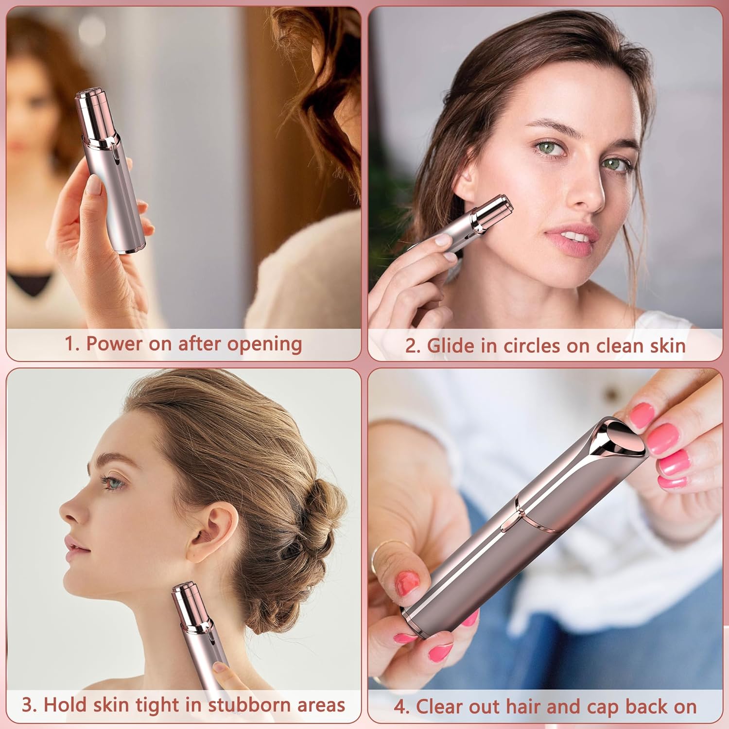 Facial Hair Remover for Women - as Seen on TV Painless Face Shaver - Electric Hair Removal Device for Face Lips Peach Fuzz with Light (Rose Gold) - Image 4
