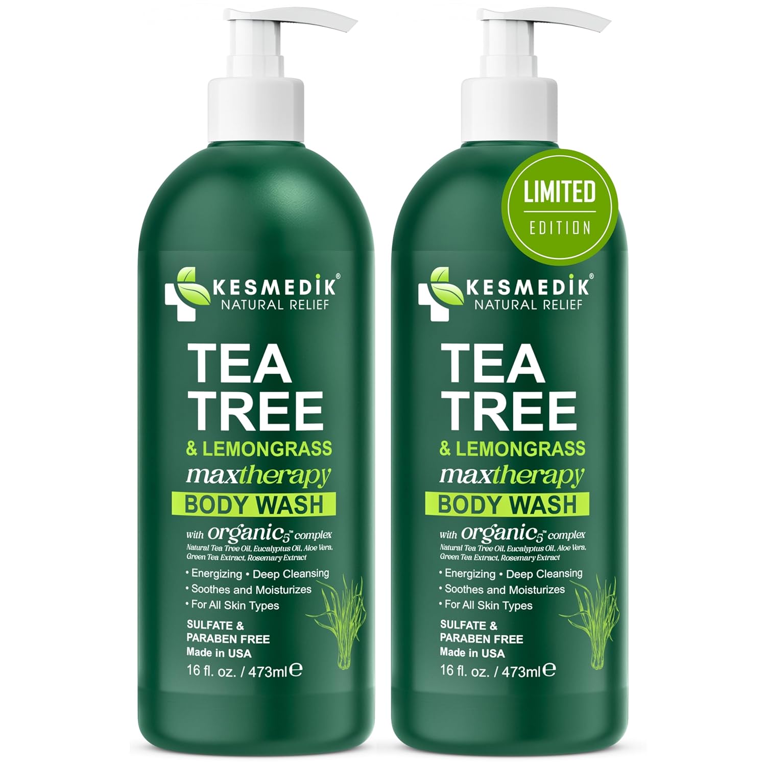 KESMEDIK Tea Tree Lemongrass Body Wash MaxTherapy with 100% Tea Tree Oil for Skin & Fresh Lemongrass | Purifying Body Soap, Soothes & Refreshes Sensitive, Itchy Skin, Men & Women, 16 Fl Oz (Pack of 2) - Image 7
