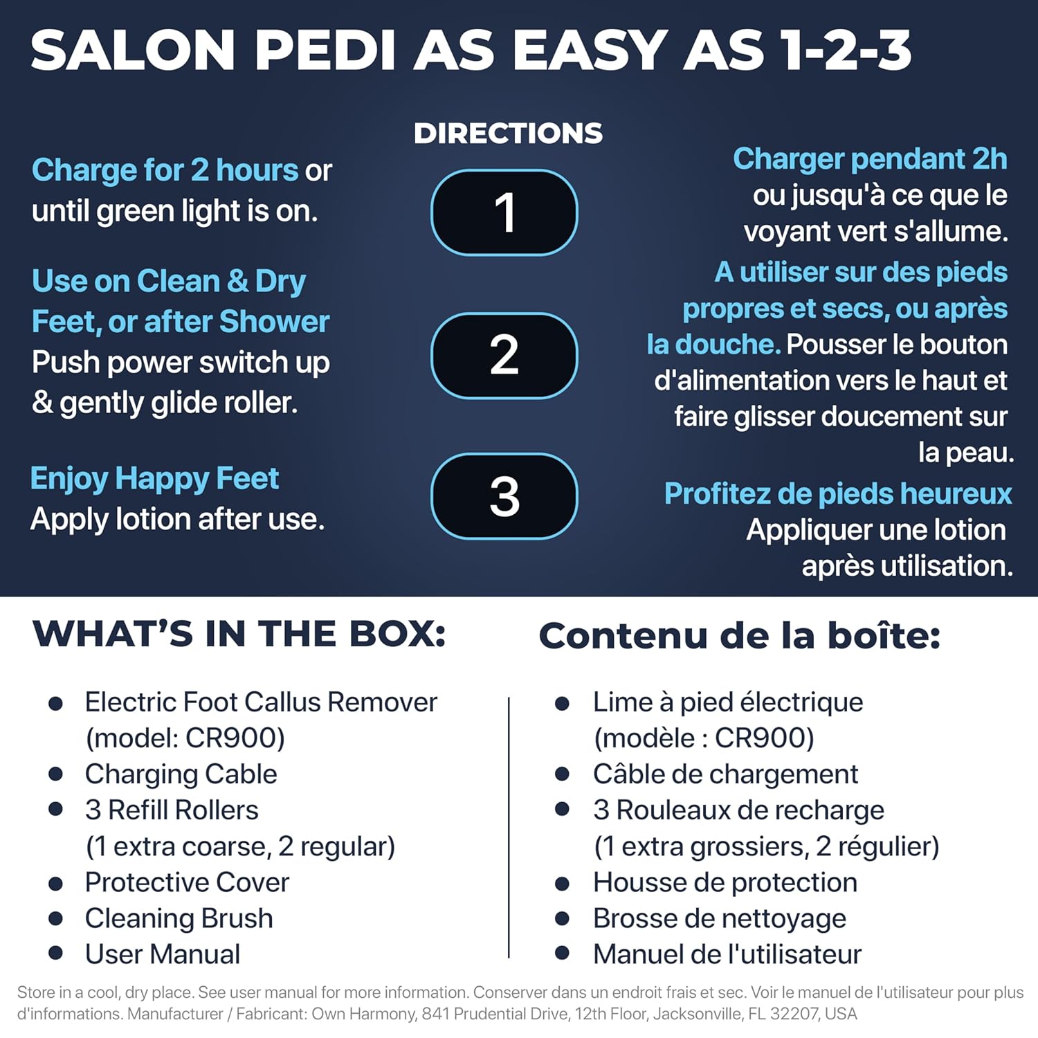 Own Harmony Electric Callus Remover - Rechargeable Foot File Pedicure Tool | Professional Foot Callus Grinder, Cordless, 3 Rollers, USB Cable, Water-Resistant, for Cracked Heels and Dry, Hard, Dead Skin - Image 5