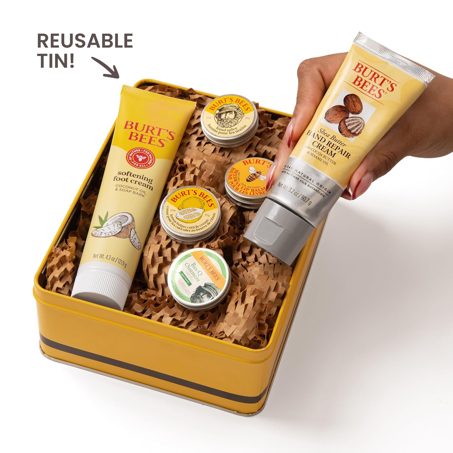 Burt's Bees Classics Gift Set, 6 Products in Giftable Tin | Cuticle Cream, Hand Salve, Lip Balm, Res-Q Ointment, Hand Repair and Foot Cream, Skin Care Essentials - Image 4