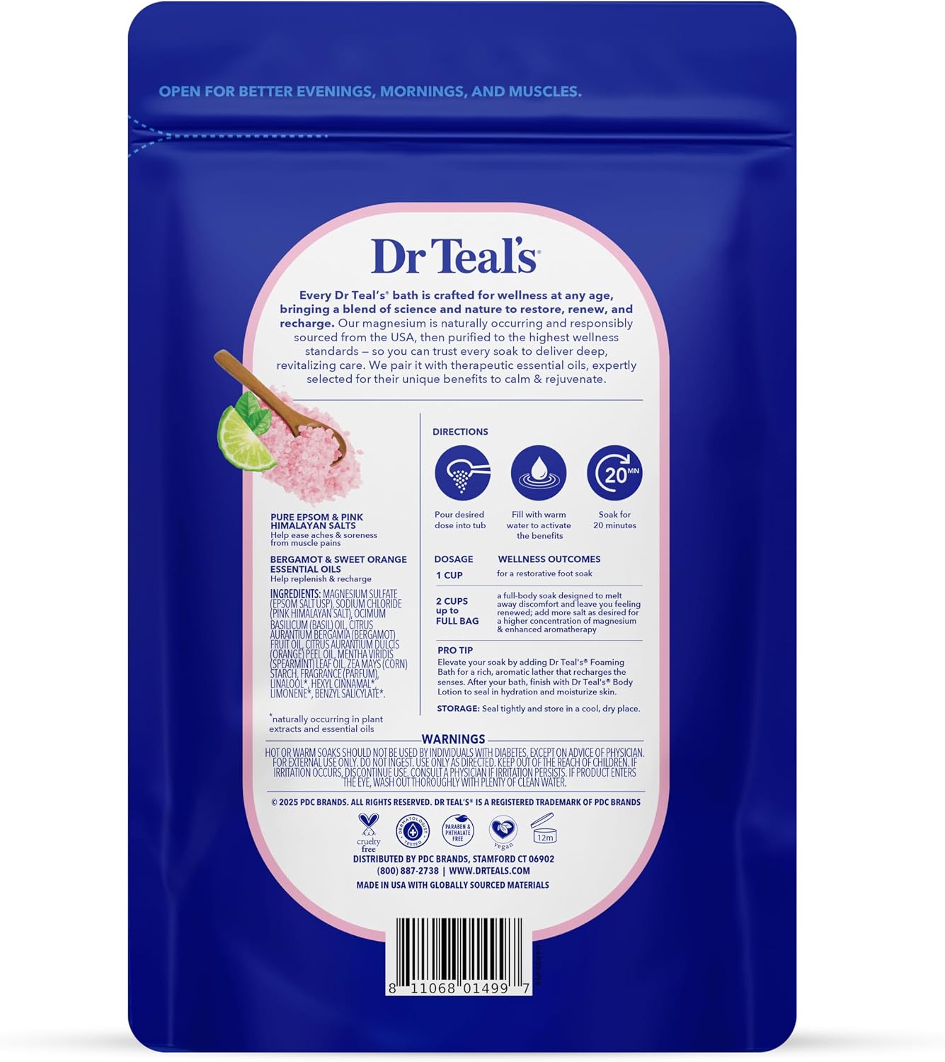 Dr Teal's Epsom Salt Magnesium Soak, Restore & Replenish with Pink Himalayan Salt, 3 lbs - Image 2