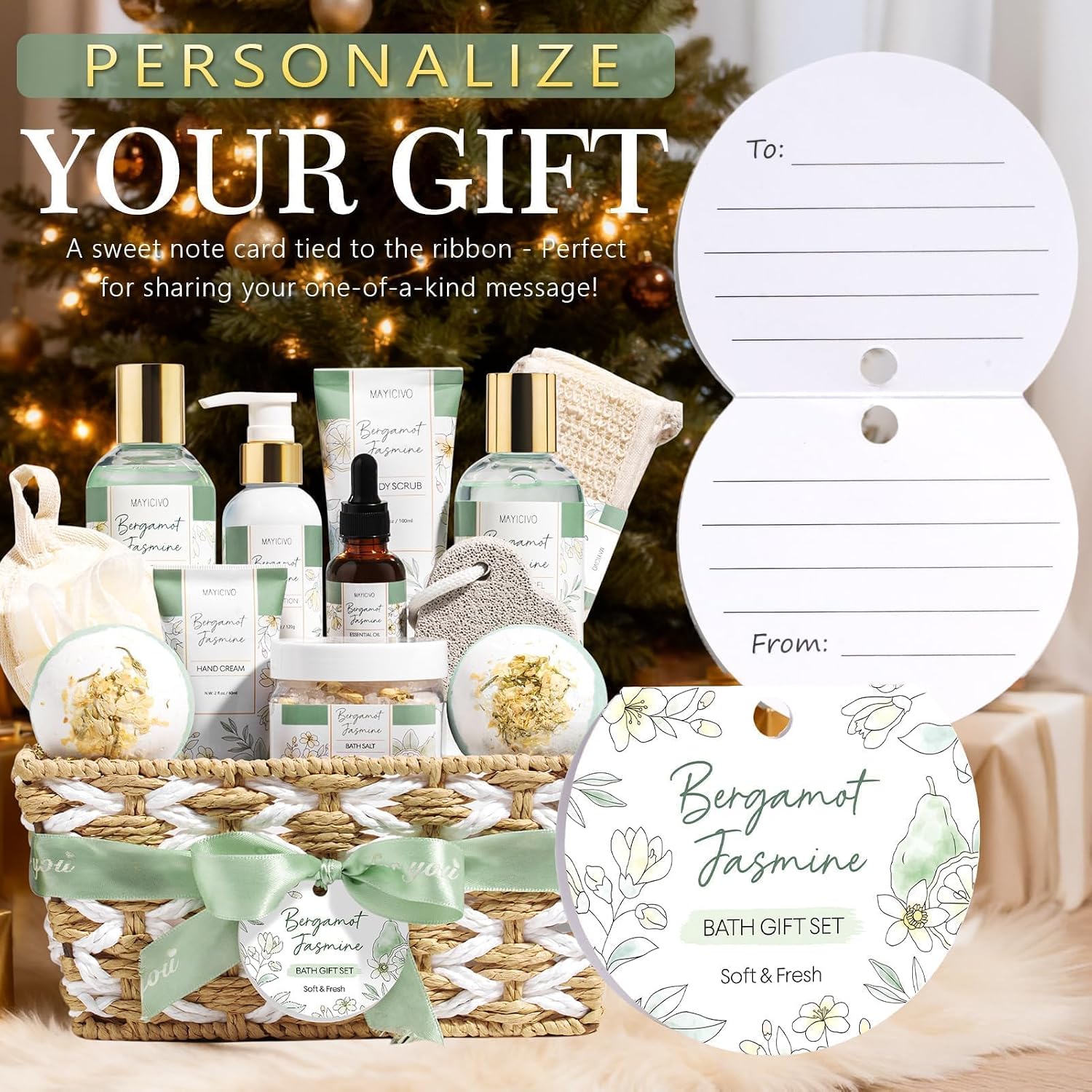Birthday Gifts for Women Spa Gift Baskets Bath Set for Women Self Care Kit | Bergamot Jasmine Bath and Body Kit Care Package, Christmas Anniversary Gifts for Women Mom Her Wife Girlfriend Friend Sister - Image 7