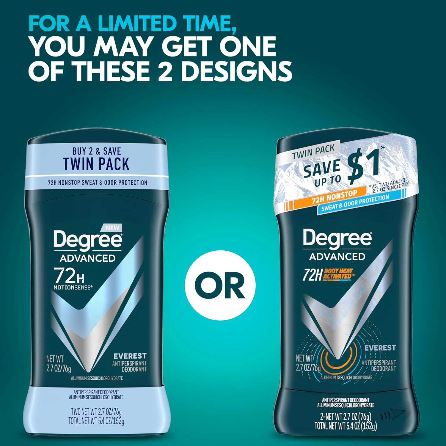 Degree Advanced Antiperspirant Deodorant Everest 2.6 oz 2 Count | 72-Hour Sweat and Odor Protection For Men With Body Heat Activated® Technology - Image 3