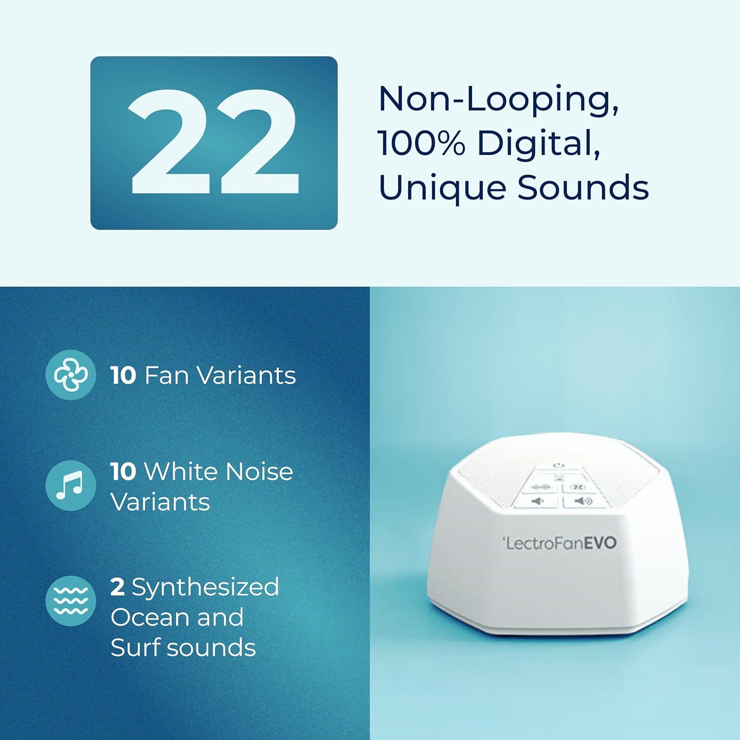 Adaptive Sound Technologies LectroFan EVO Sound Machine, White | Non-Looping Sound Machine for Sleep with Soothing Noise, Convenient Sleep Timer, Lightweight Build, USB Powered - Image 3