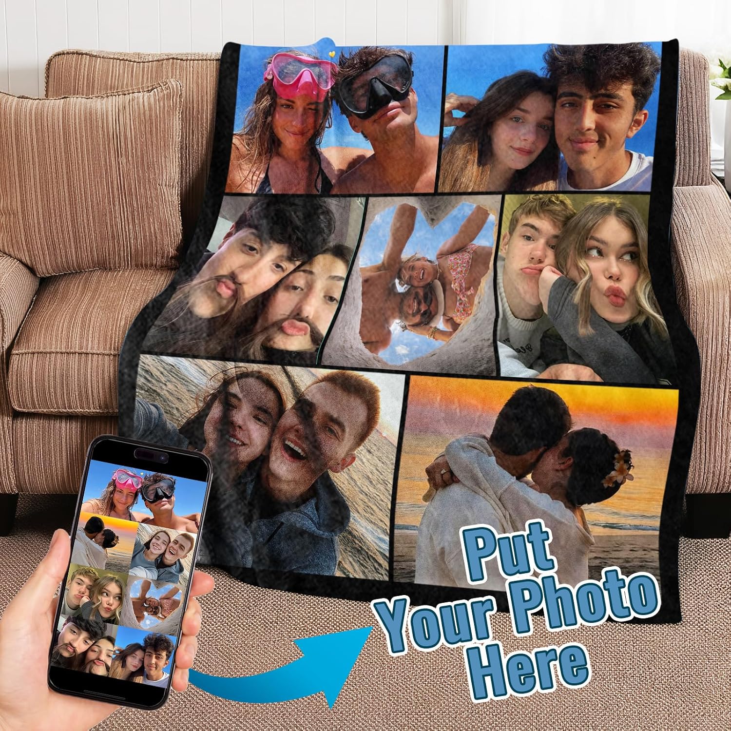 Ultragifta Custom Photo Blanket with Picture Girlfriend Boyfriend Personalized Fleece Throw Blanket for Couples, Adults (50''x60''), 7 Photos - Image 2