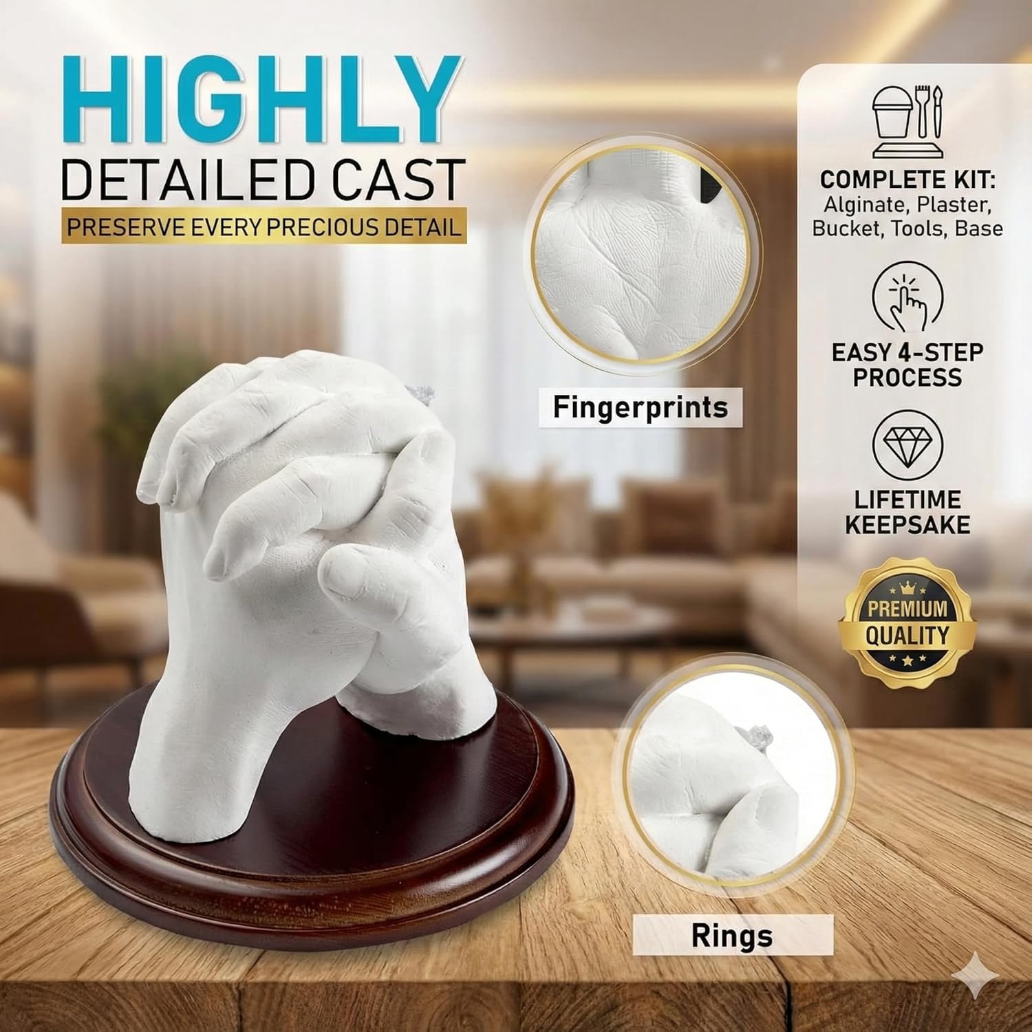 Hula Home Hand Casting Kit for Couples or Family with Mounting Plaque | Anniversary DIY Gifts Her & Him, Keepsake Sculpture Wedding Kids, - Image 2