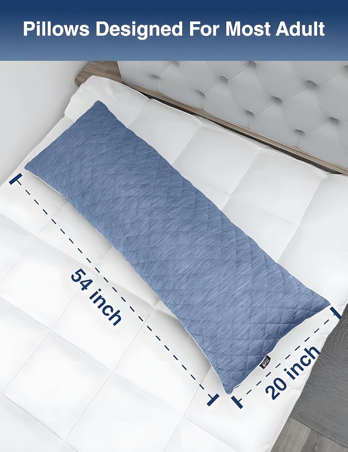 ZonLi Cooling Body Pillow for Adults Side Sleeper & Pregnancy - Memory Foam Insert Long Body Pillow 20 x 54 Inch with Washable Pillowcase, Gift for Men Women Light Blue - Image 8