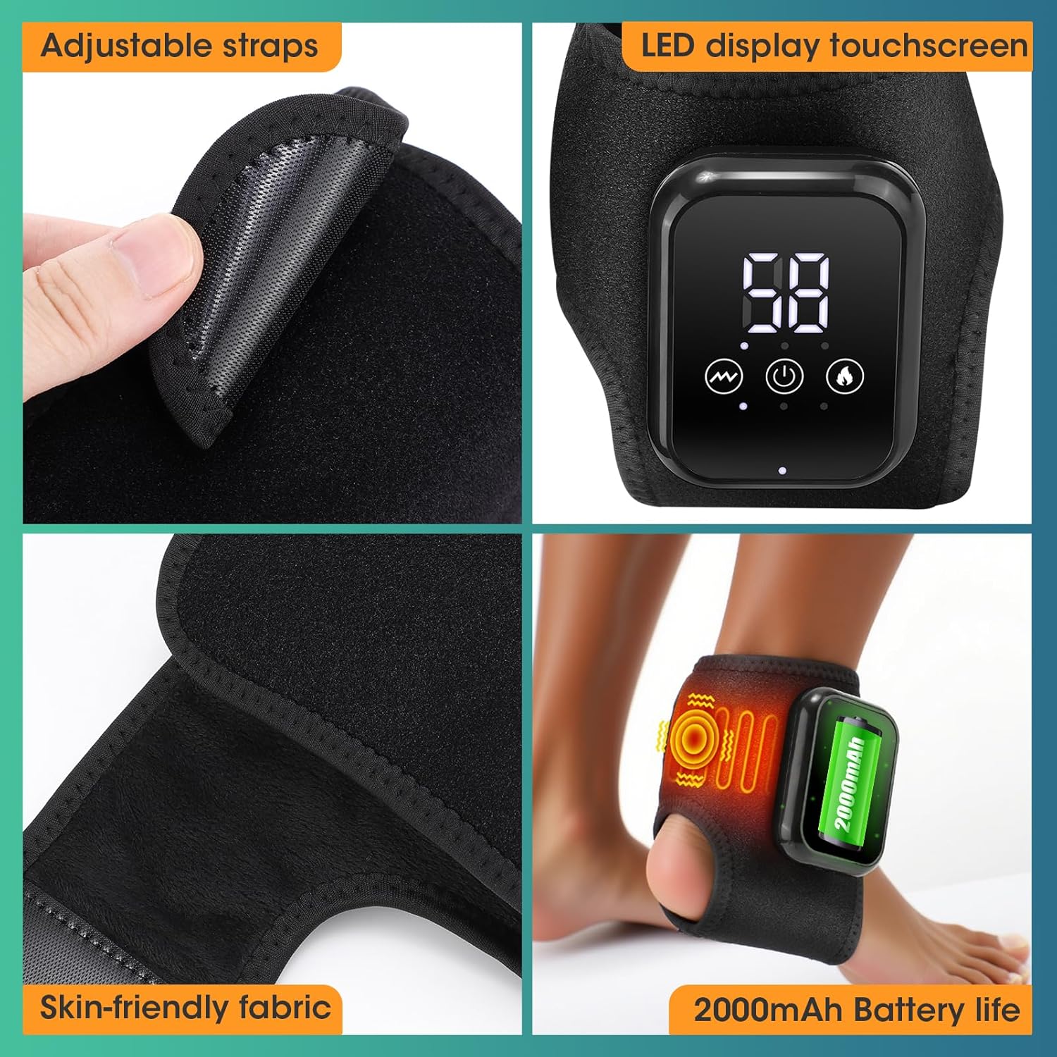 Foot Massager for Neuropathy, Rechargeable Ankle Heating Pad with Massage for Circulation, Foot and Ankle Massager for Pain Relief, Suitable for Reduce Fatigue and Plantar Fasciitis, Travel & Home Use - Image 6