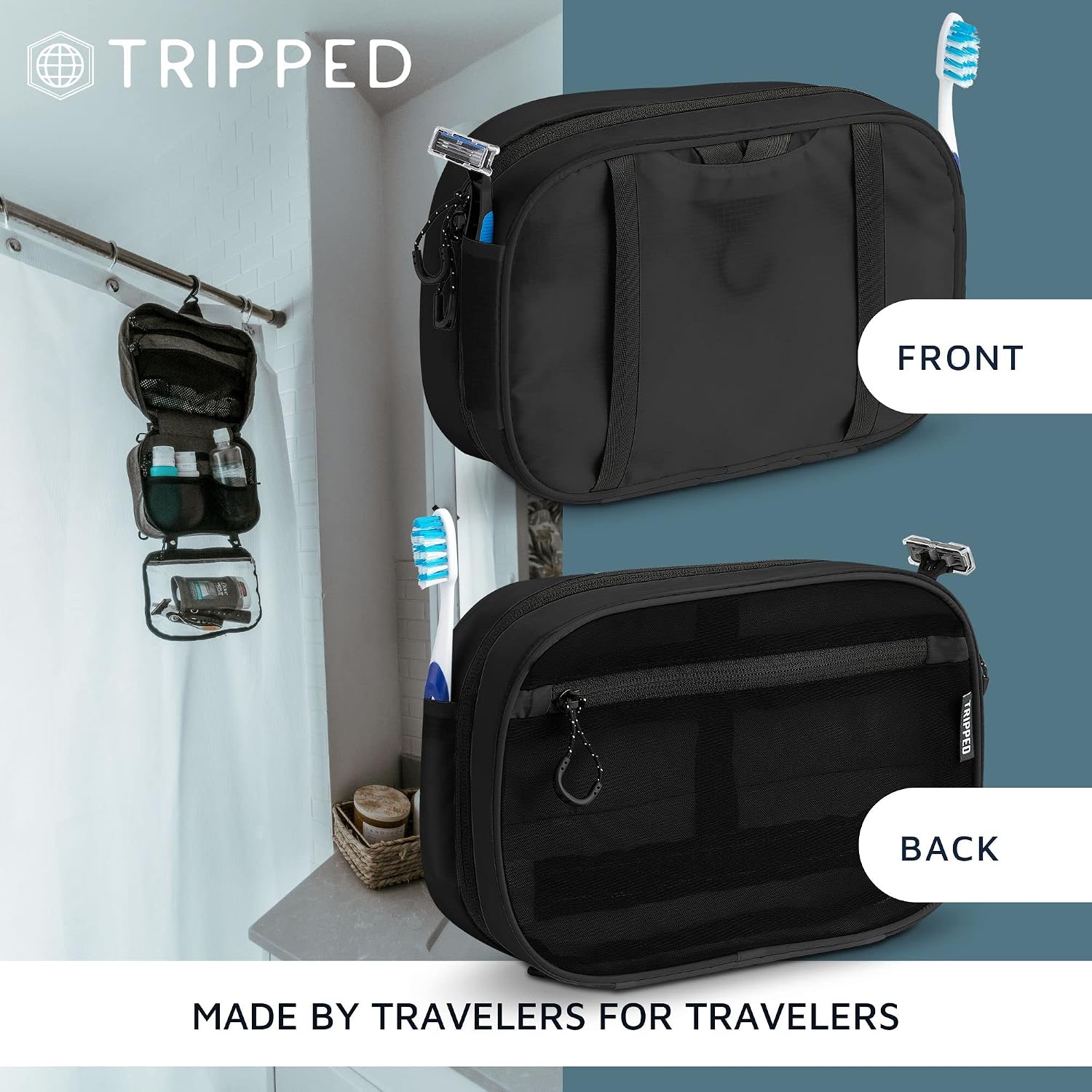 TRIPPED Travel Gear 3-Piece Travel Toiletry Bag Set | Includes Hanging Toiletry Bag, 311 TSA Liquid Bag, and Accessory Organizer Pouch with Lightweight Ripstop Construction - Image 9