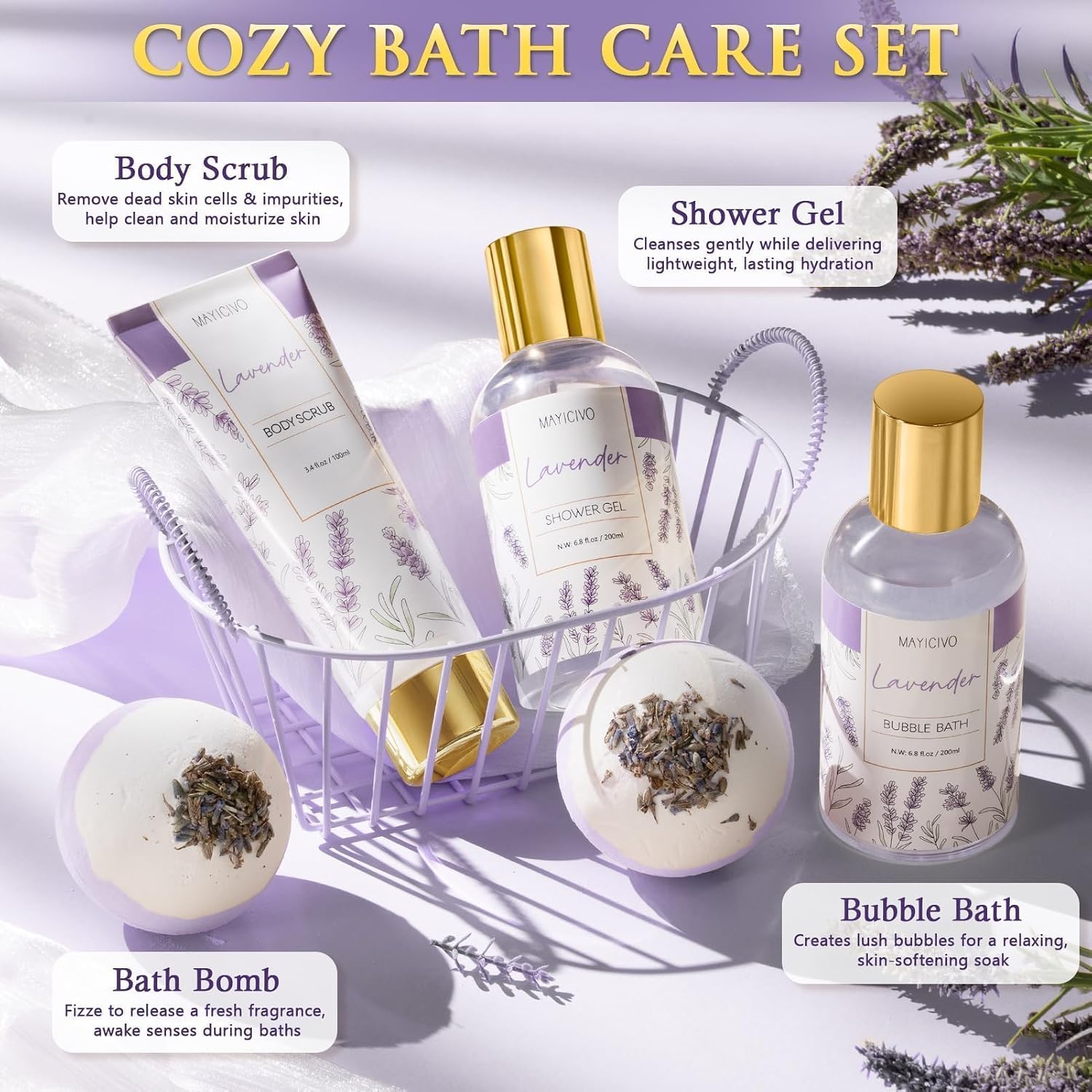Birthday Gifts for Women Spa Gift Baskets Bath Set for Women Self Care Kit | Lavender Home Bath and Body Kit Spa Care Package, Christmas Anniversary Gifts for Women Mom Her Wife Girlfriend Friend Sister - Image 4