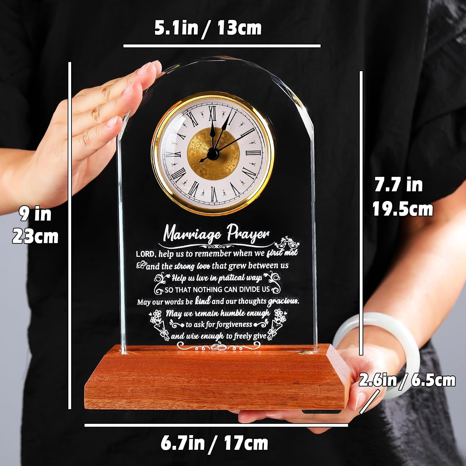 Arikyrist Glass Clock Wedding Gifts for Couples 2026 Newlyweds Gift Idea | Happy Anniversary, Marriage Prayer with Inspiring Quotes, Unique Mr and Mrs Engagement Presents, with Wooden Light Base - Image 2