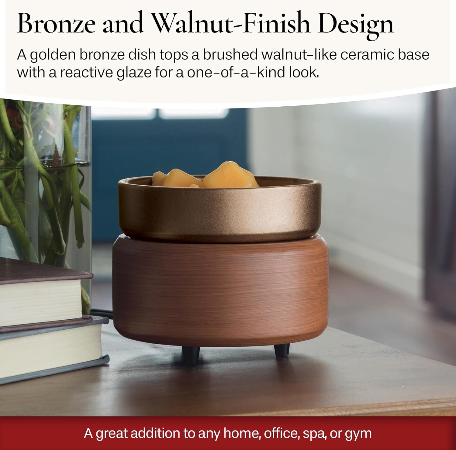 Candle Warmers ETC 2-in-1 Candle and Fragrance Warmer for Warming Scented Candles or Wax Melts and Tarts with to Freshen Room, Pewter Walnut - Image 7