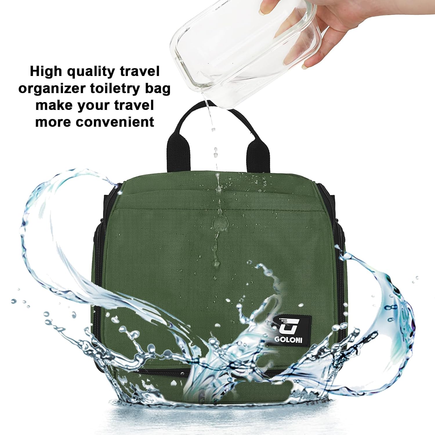 Hanging Toiletry Bag, 10 Compartments Water-Resistant Makeup Bag with 360° Spinning Metal Hook, Large Travel Cosmetic Organizer for Men & Women, Green (7.05oz) - Image 6