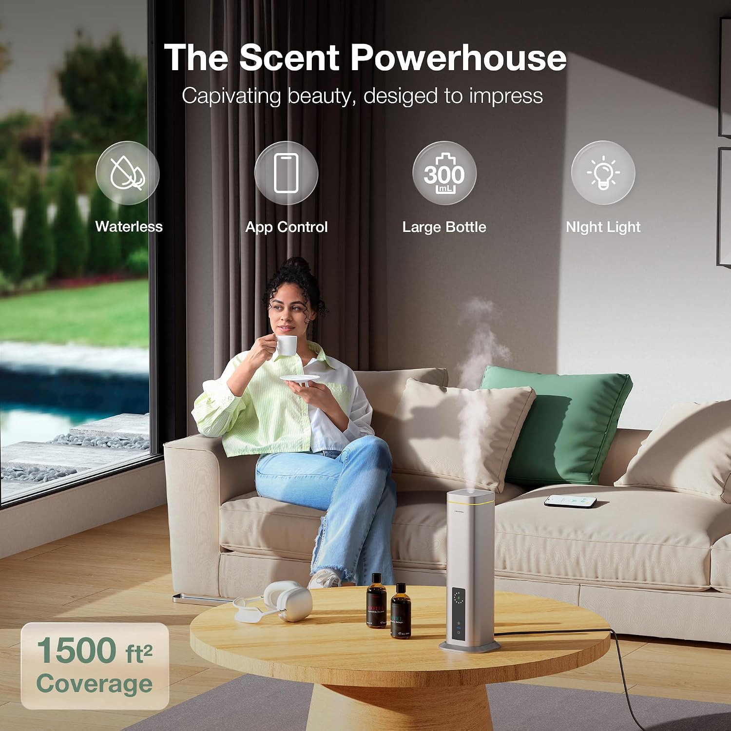 Airversa RDX Smart Waterless Essential Oil Diffuser for Large Room, Silver | Up to 1500 sq ft, App Control, Cold Air, 300mL, DC-12V/1A Adapter, Smart Scent Air Machine, for Home & Commercial Spaces - Image 2