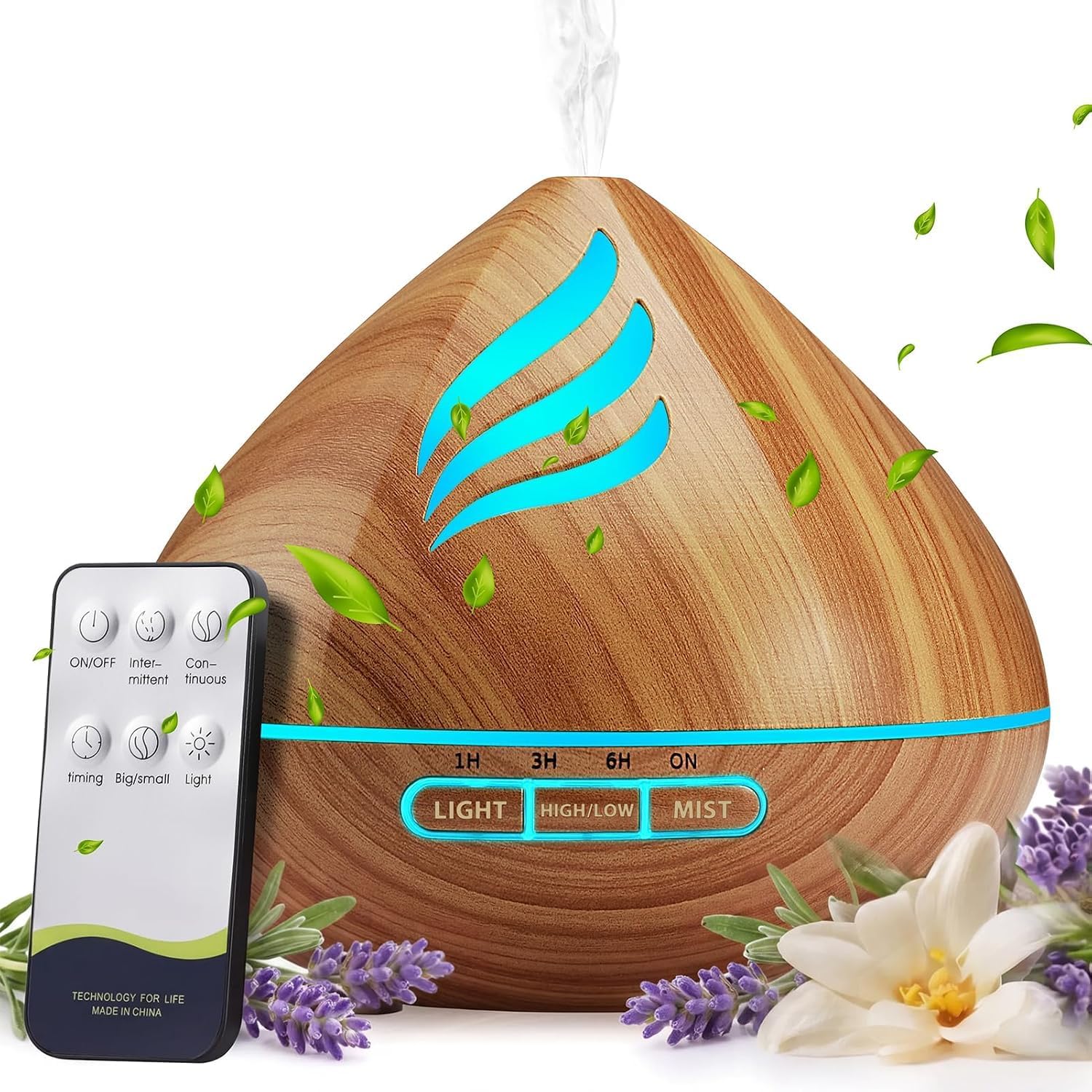 500ML Essential Oil Scent Diffuser: Remote Control &14 Colors LED for Home | Aroma Diffuser with Ultra-Quiet Cool Mist - Aromatherapy Diffuser Offers Auto Shut-Off & Timer for Bedroom or Office