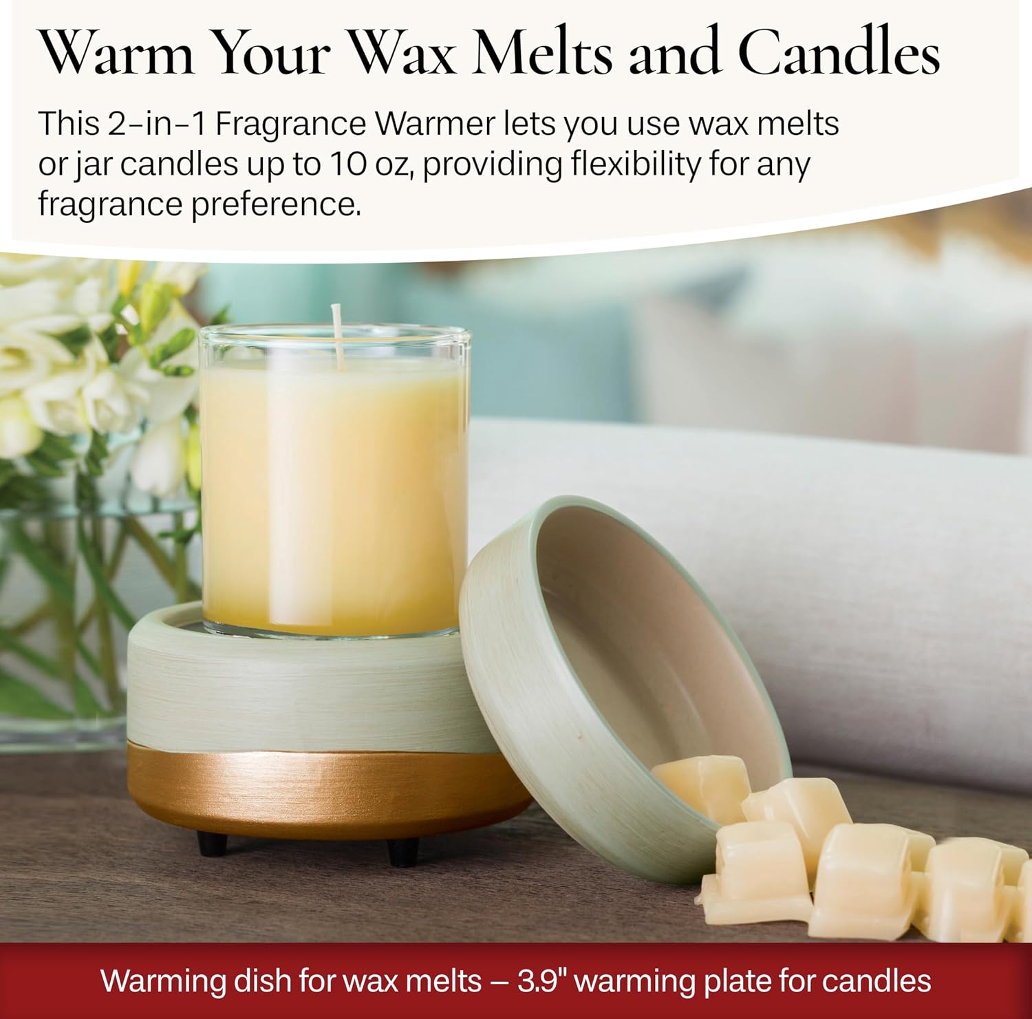 Candle Warmers ETC 2-in-1 Candle and Fragrance Warmer for Warming Scented Candles or Wax Melts and Tarts with to Freshen Room, Midas - Image 2