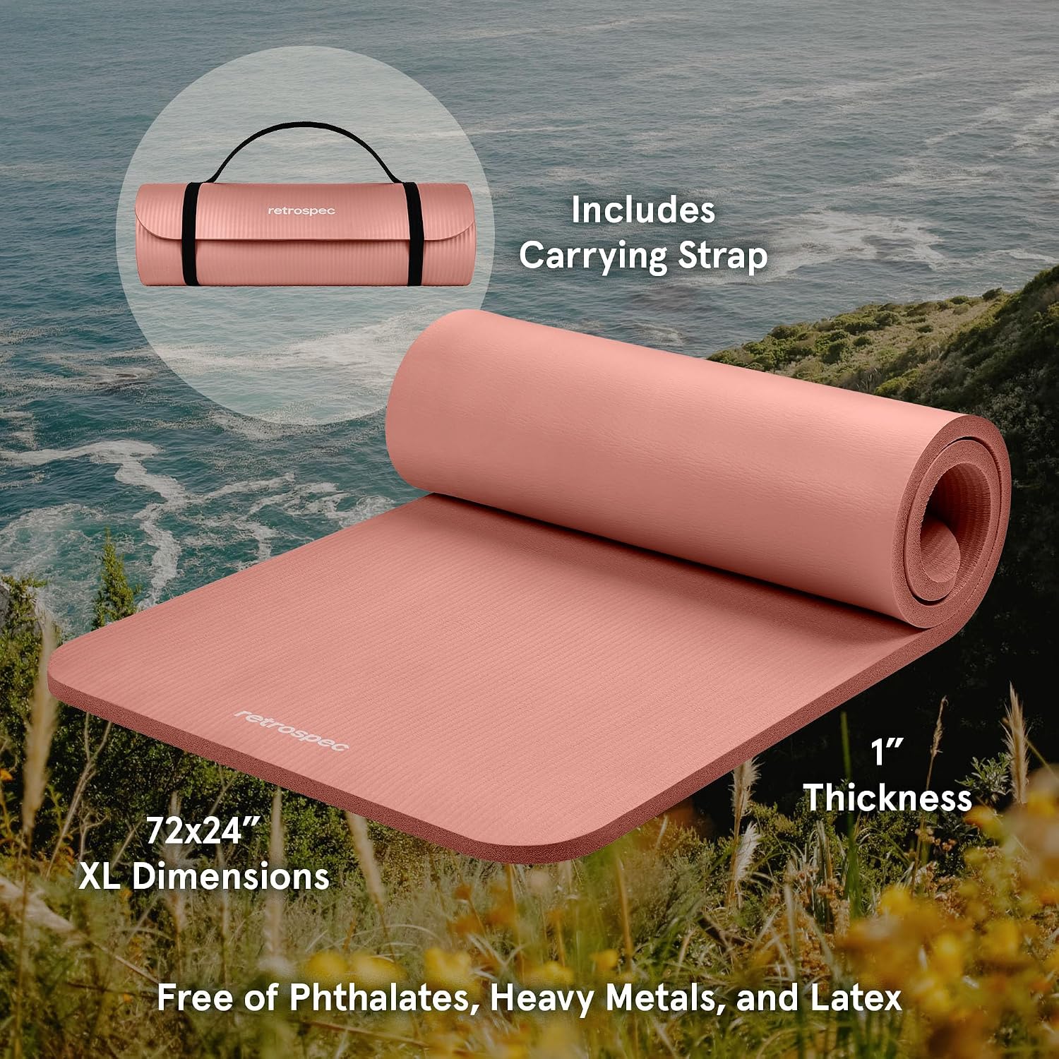 Retrospec Solana Yoga Mat 1" Thick w/Nylon Strap for Men & Women - Non Slip Exercise Mat for Home Yoga, Pilates, Stretching, Floor & Fitness Workouts - Image 2