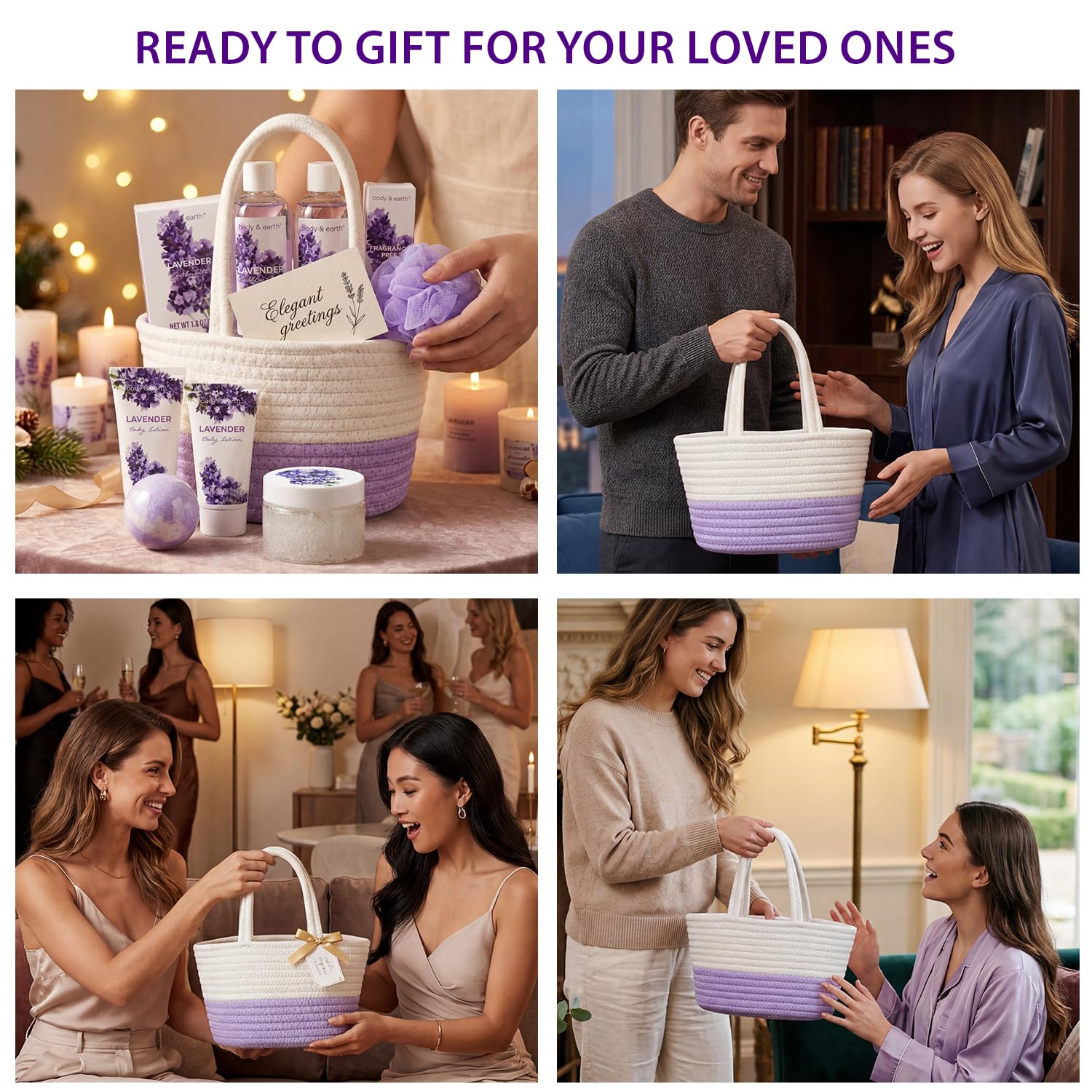 BODY & EARTH Spa Gift Baskets for Women 11pcs Lavender Gift Sets with Bubble Bath, Shower Gel, Body Lotion, Mom Birthday Gifts, Spa Kit, Purple Gift for Her, Christmas gifts - Image 7