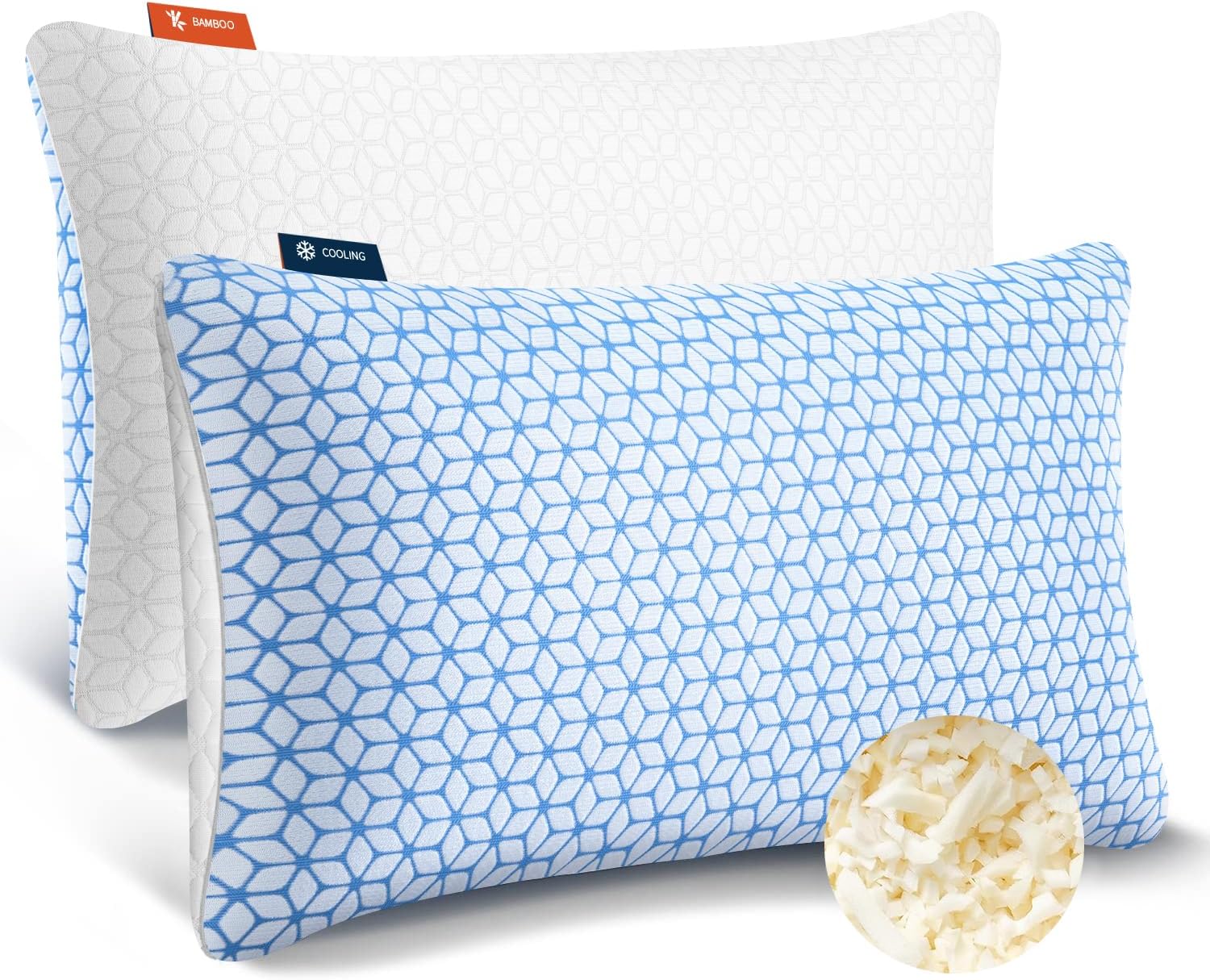 Love Attitude Pillows Queen Size Set of 2, Shredded Memory Foam Pillows | Firm and Cooling Queen Pillows 2 pack, Firmness Adjustable for Side Back Stomach Sleepers
