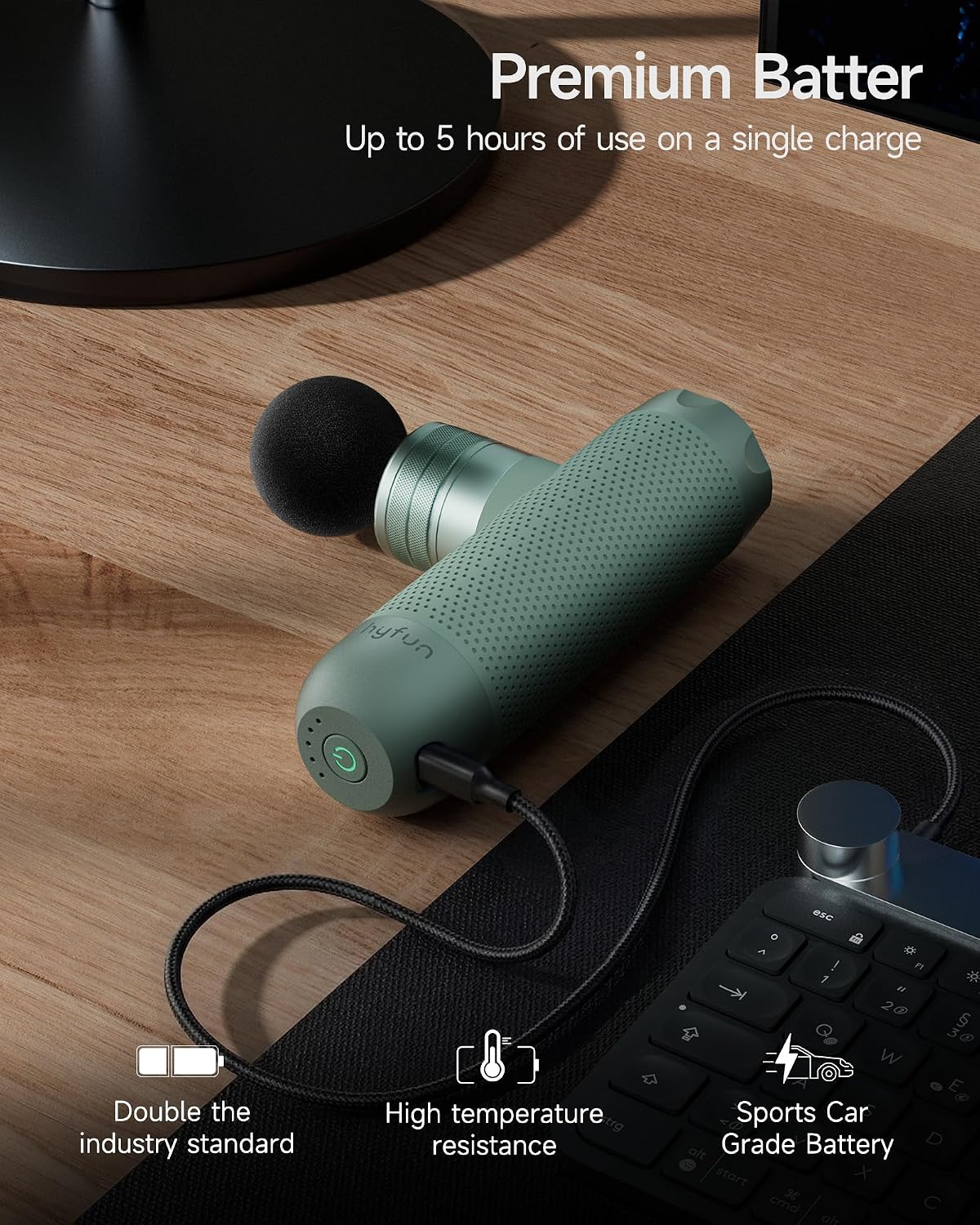 N1 Super Mini Massage Gun, Ultra-Compact Deep Tissue Massage Gun, Portable Travel Handheld Massager, Men & Women Muscle Recovery, Percussion Massager Quiet for Home, Gym, Office, Green - Image 6