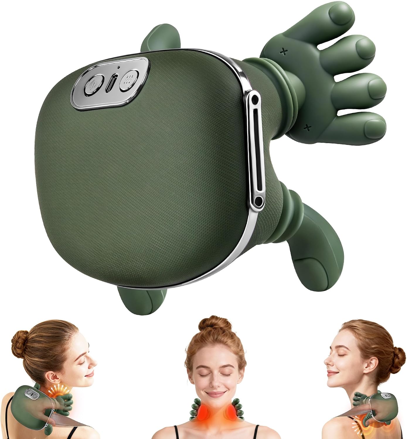 Neck Massager with Heat, Cordless Human-Like Massage, Pain Relief, Green | Neck Massager with 2 Heat Levels and 10-Min Auto Shut-Off, Relax Neck & Shoulders at Home, Office, Breaks or Before Sleep