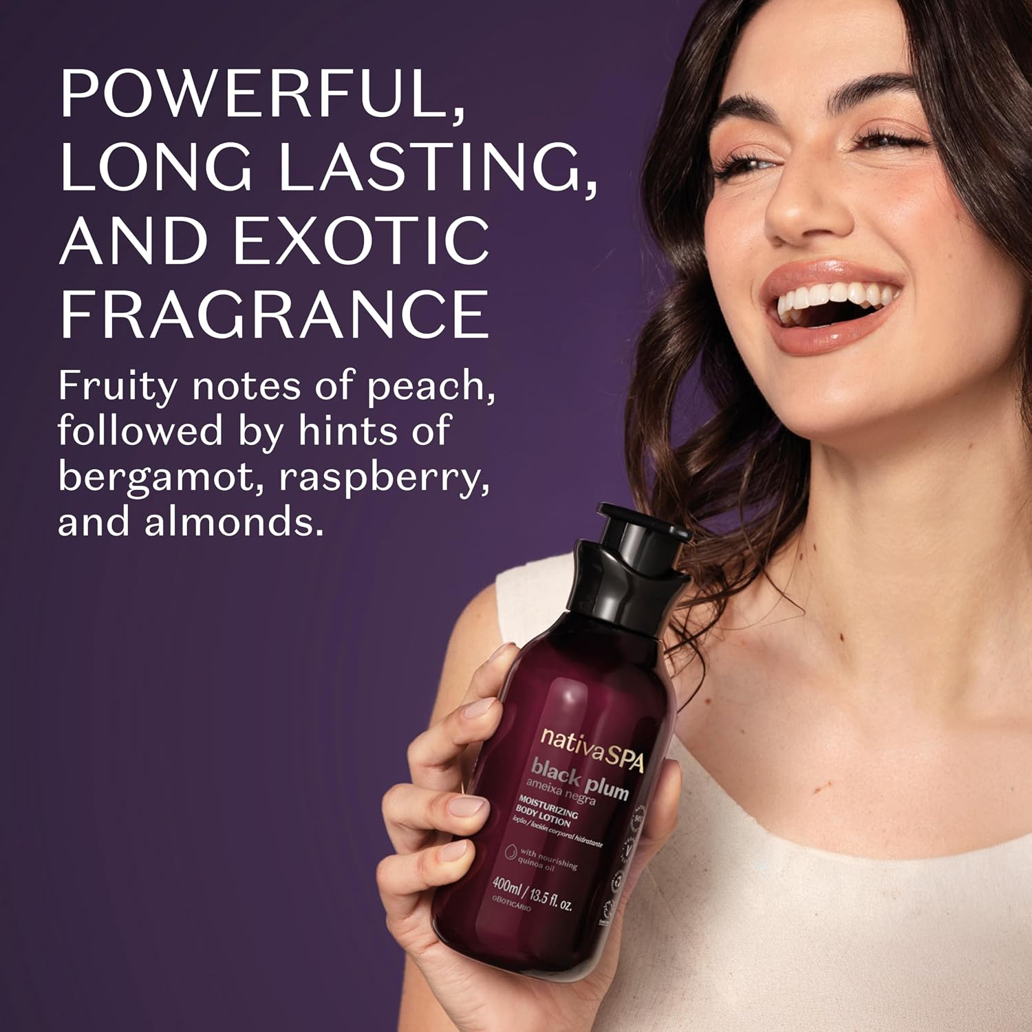 Nativa SPA by O Boticário, Black Plum Moisturizing Body Lotion, Long-Lasting Hydration and Lightweight, Fragranced Moisturizer, 13.5 Ounce | Lightweight fragranced moisturizer delivering long-lasting hydration. Absorbs much quicker than heavy cocoa butter creams. - Image 5