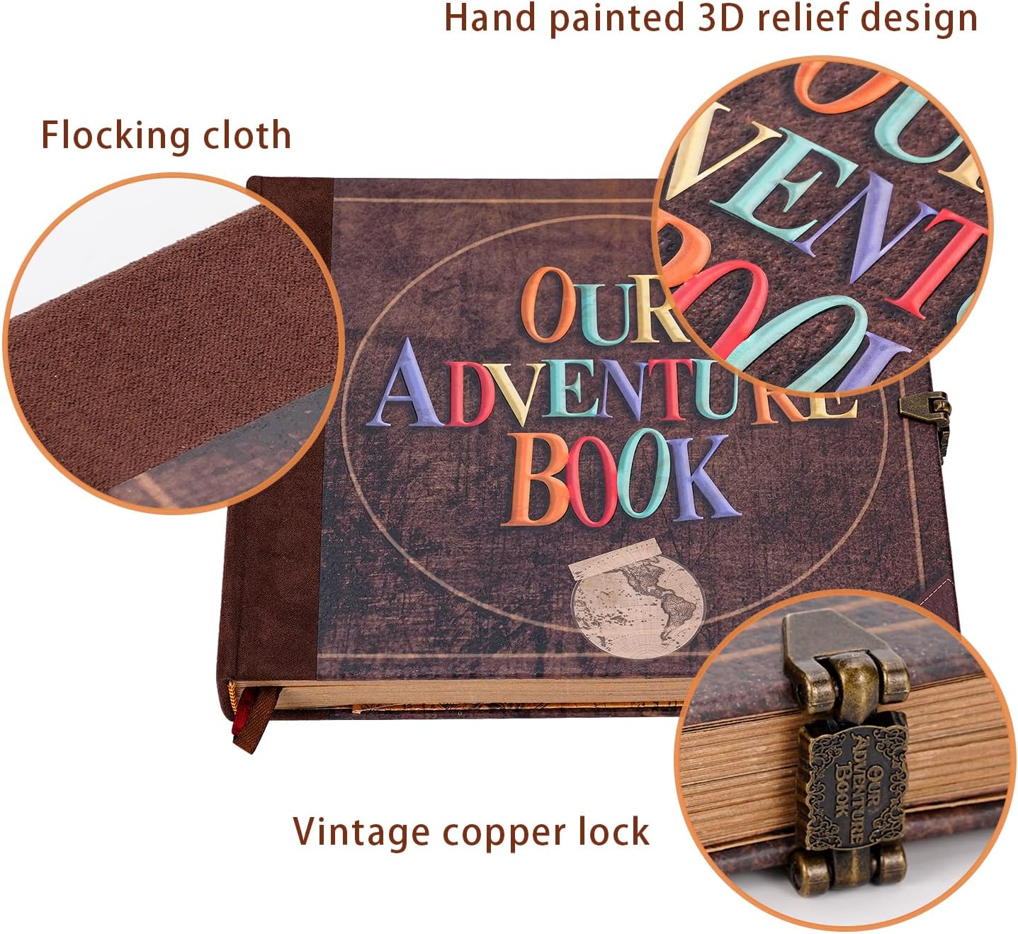JIMBON Our Adventure Book Scrapbook Photo Album Retro Style Embossed Letter Cover Travel Diary Journal Scrap Book Kit For Couples,Memory Book For Anniversary Wedding - Image 5