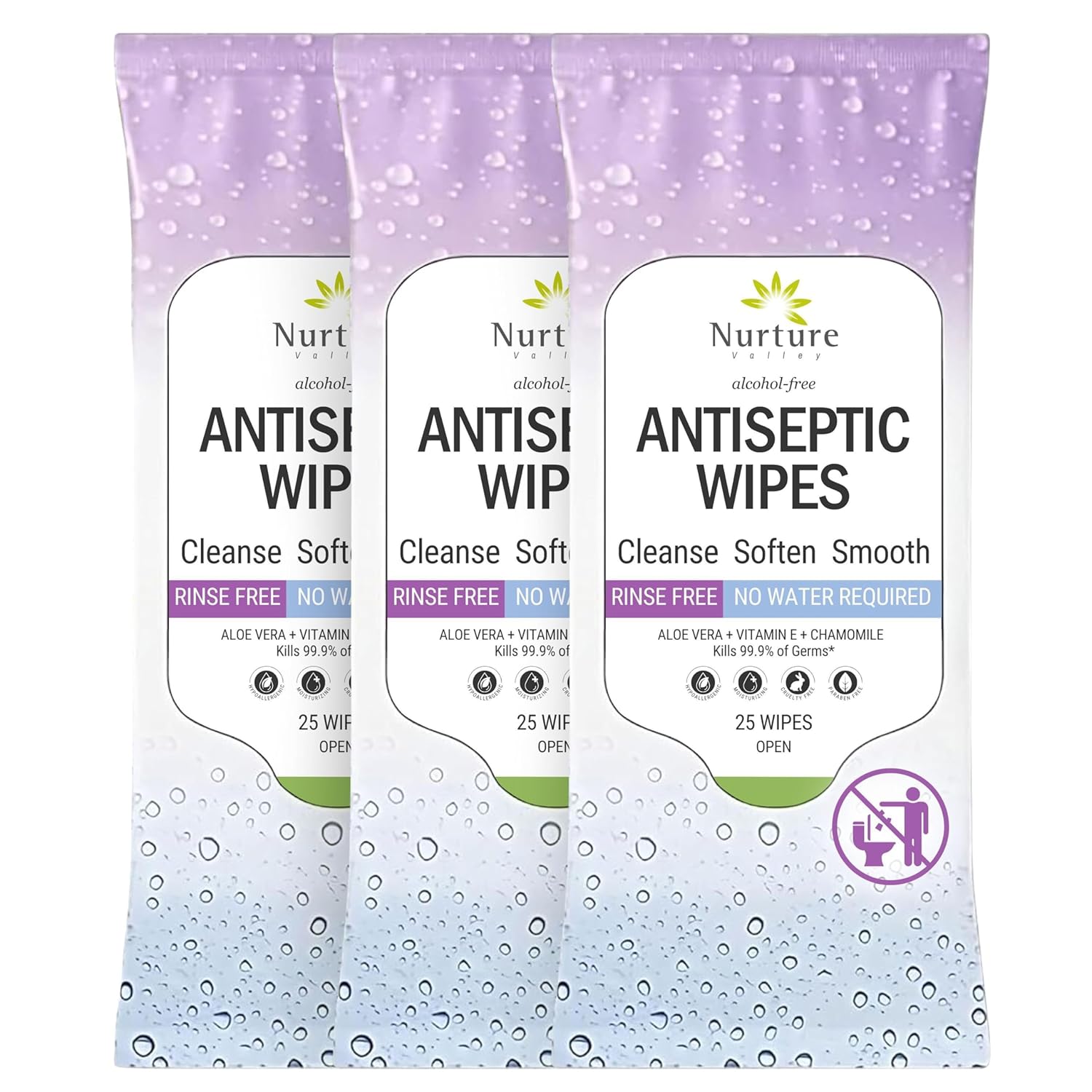 Nurture XL Antibacterial Body & Hand Sanitizing Cloths - 25 Wipes, 3 Pack | Ultra thick, strong moist wet towelettes offer gentle daily skin refreshing care for adults or baby; soft smooth foam pure