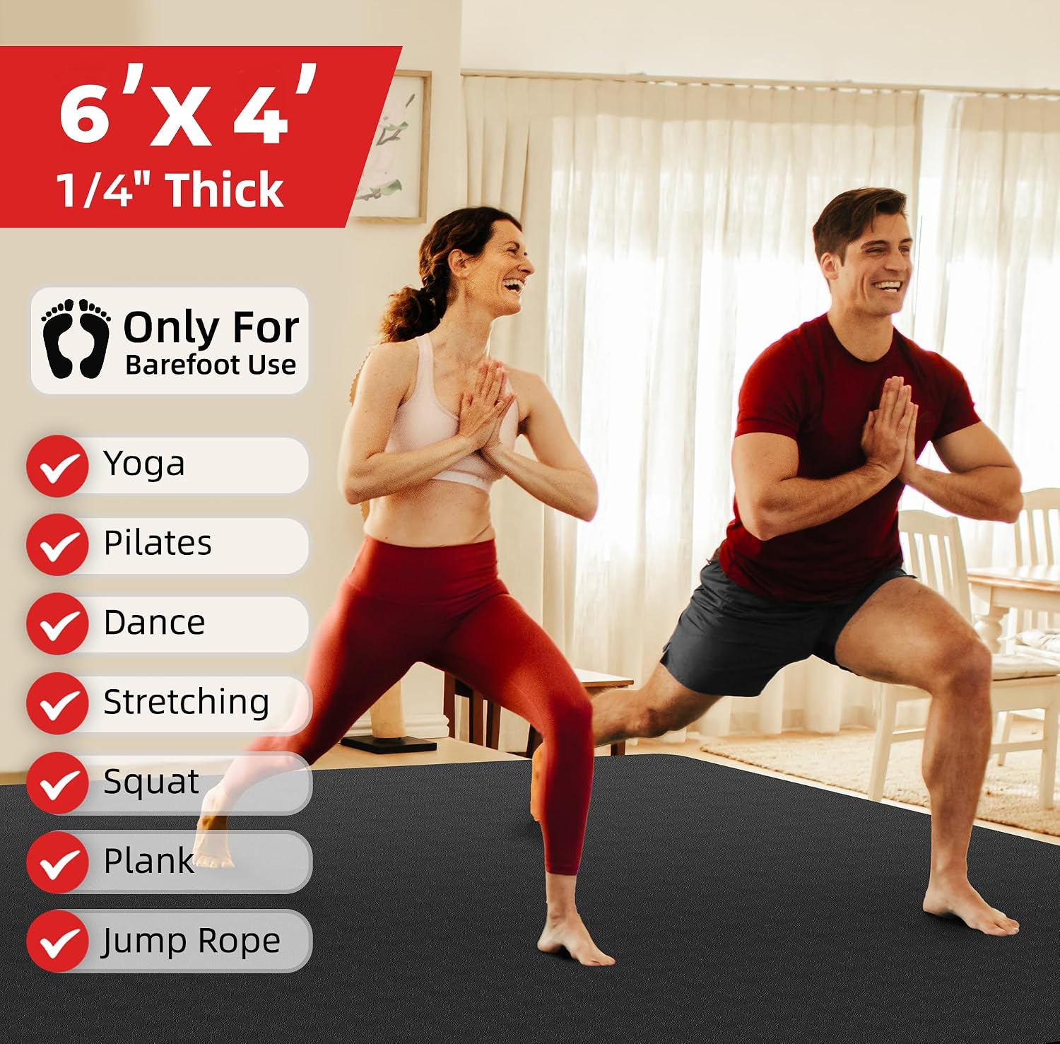 Extra Large Yoga Mat – 72"x48" or 78"x57", 1/4"–1/2" Thick Mat for Women & Men, TPE Non-Slip Pilates Mat for Home Gym, Yoga, Stretching, Meditation - Image 8