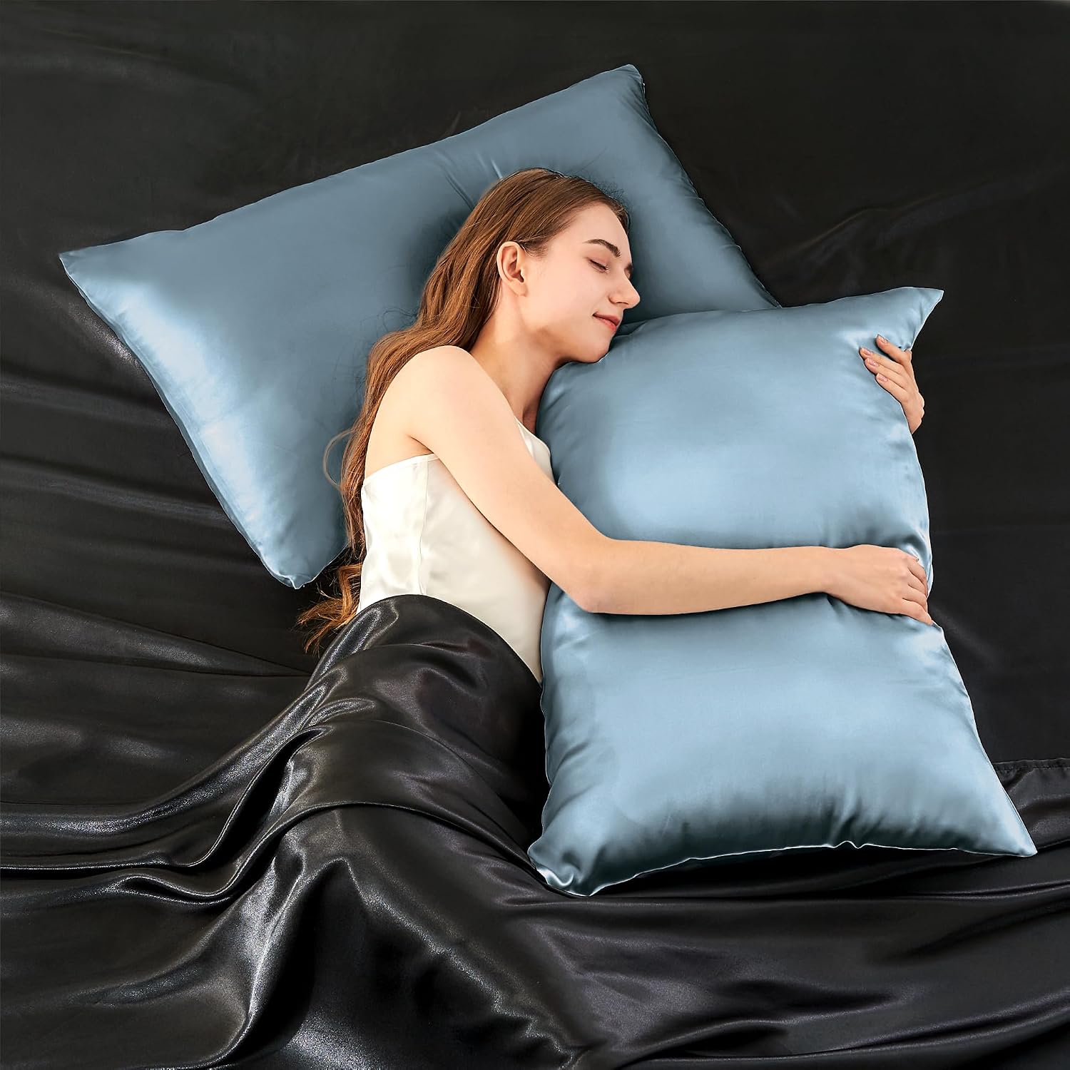 INFIIXSO Mulberry Silk Pillow Cases Standard Size with Zipper, Airy Blue | Ultra Smooth & Soft Satin Silk Pillowcase, Gentle on Hair & Skin, Hidden Zipper Closure, Breathable Cooling for Hot Sleepers - Image 7