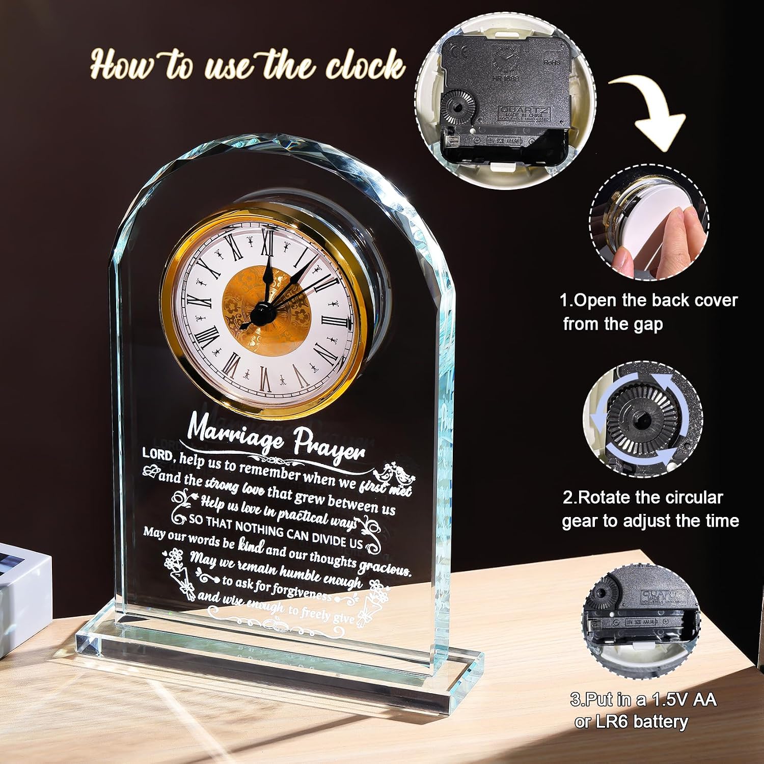 Arikyrist Glass Clock Wedding Gifts for Couples 2026 Newlyweds | Happy Anniversary Engagement Marriage Prayer Gift, with Inspiring Quotes, for Mr and Mrs, Home Decor - Image 5