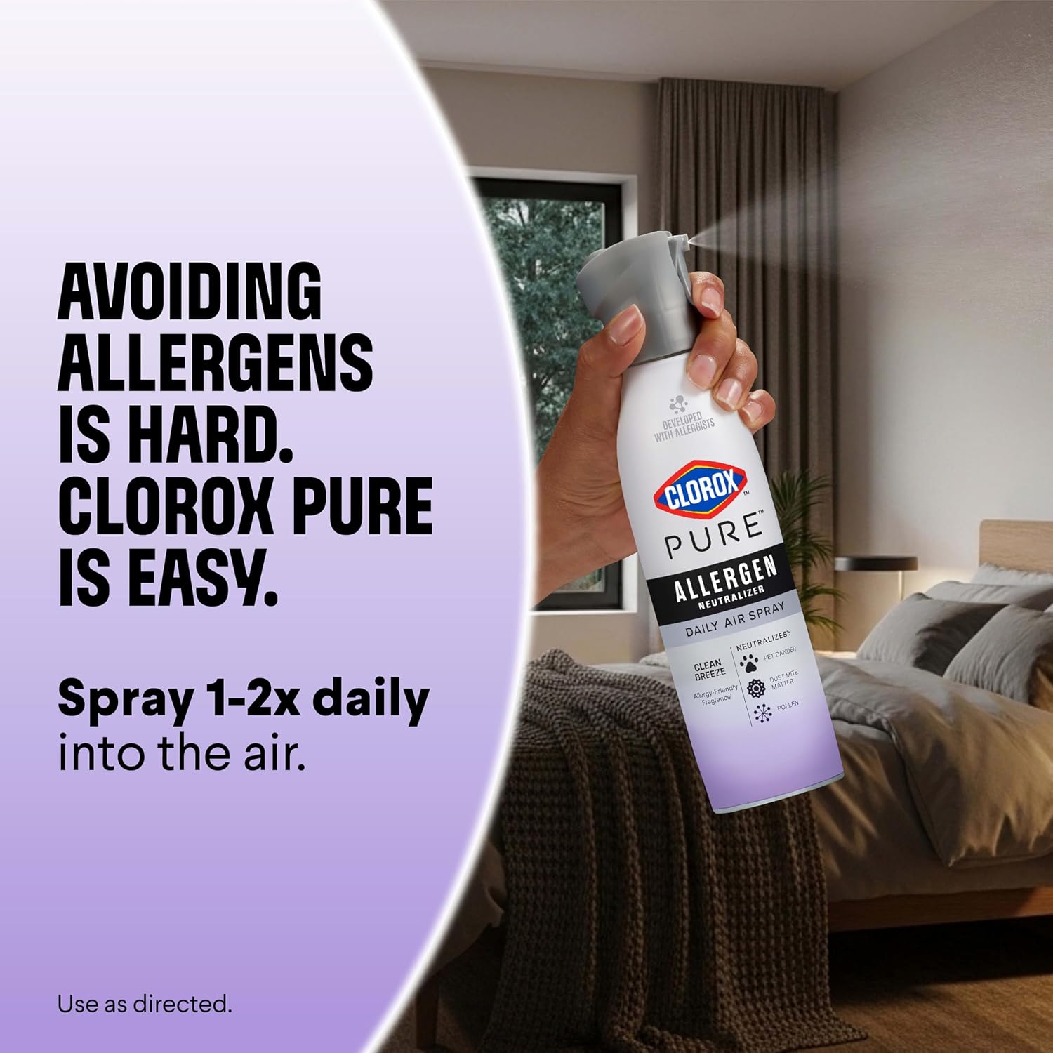 Clorox PURE Allergen Neutralizer Daily Air Spray, Nighttime Calm, 8 oz. | Air Spray for Home, Neutralizes Pet Dander, Dust Mite Matter & Pollen, Developed with Allergists, Allergen-Friendly Fragrance - Image 7