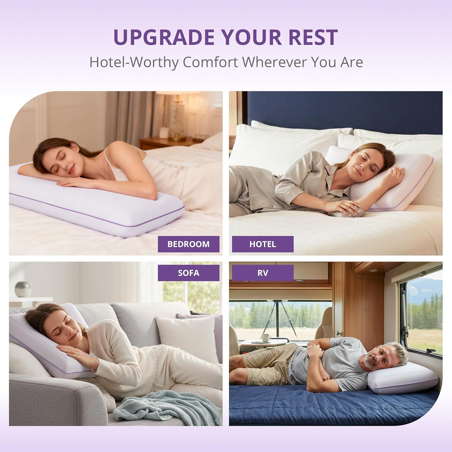 Cooling Gel Memory Foam Pillow for Hot/Side Sleepers, Neck Support, Purple | Ergonomic Pressure Relief, Fits Back & Stomach Sleepers, Reversible Removable Machine Washable Cover, Night Sweats Relief - Image 8