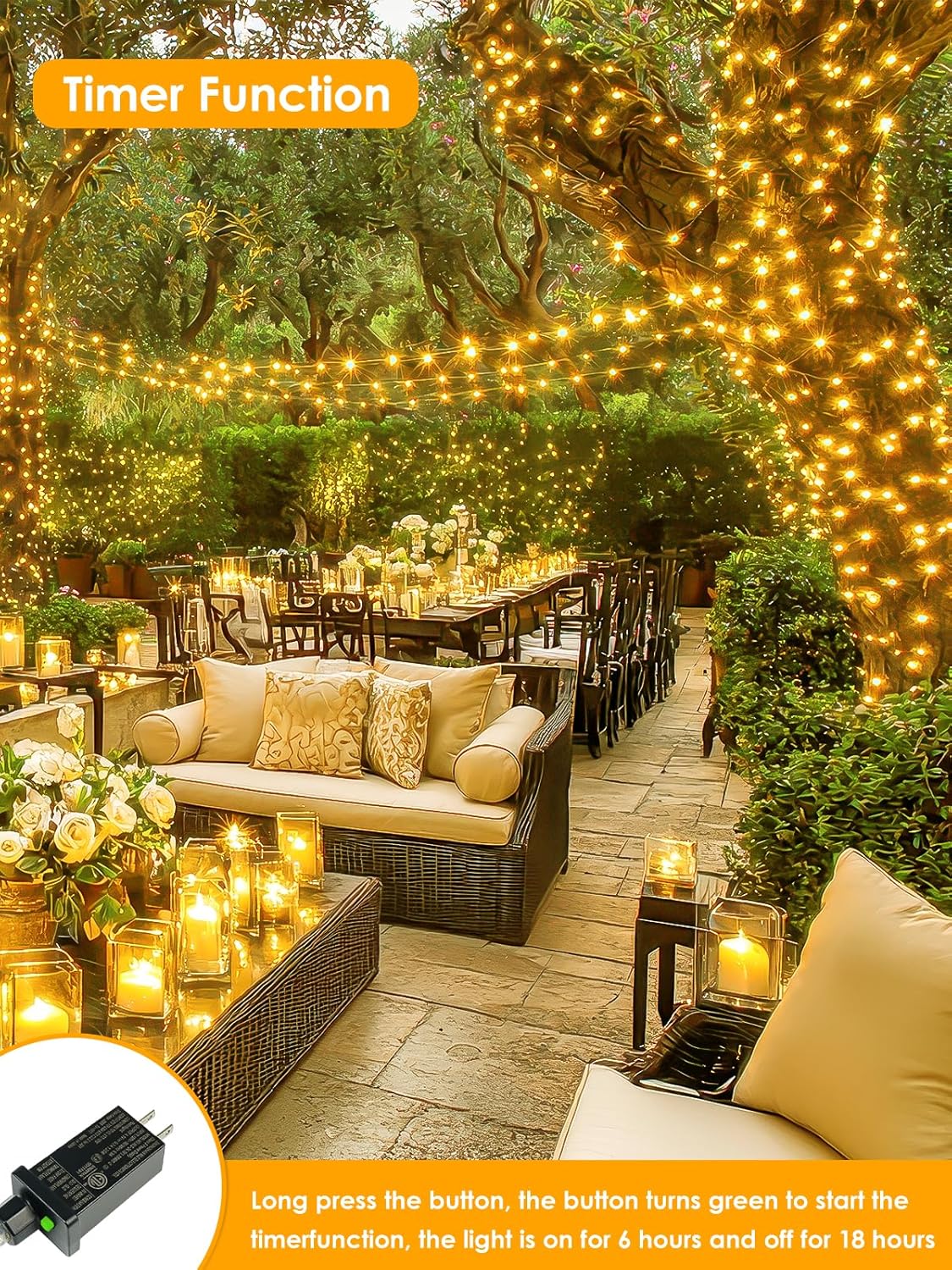 66FT 200 LED Fairy Lights Plug in, 8 Modes Twinkle Lights Warm White | Waterproof String Lights Outdoor Indoor, Memory, Timer, Copper Wire, Christmas Lights for Bedroom Garden Party Holiday Decor - Image 4