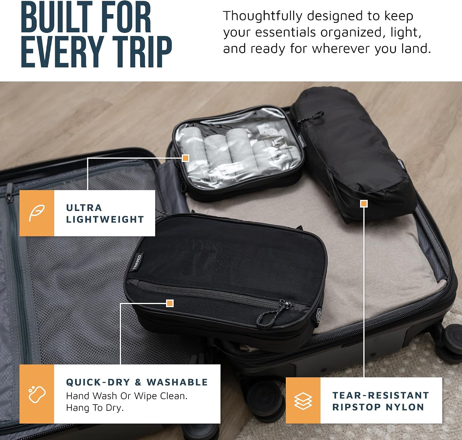 TRIPPED Travel Gear 3-Piece Travel Toiletry Bag Set | Includes Hanging Toiletry Bag, 311 TSA Liquid Bag, and Accessory Organizer Pouch with Lightweight Ripstop Construction - Image 2