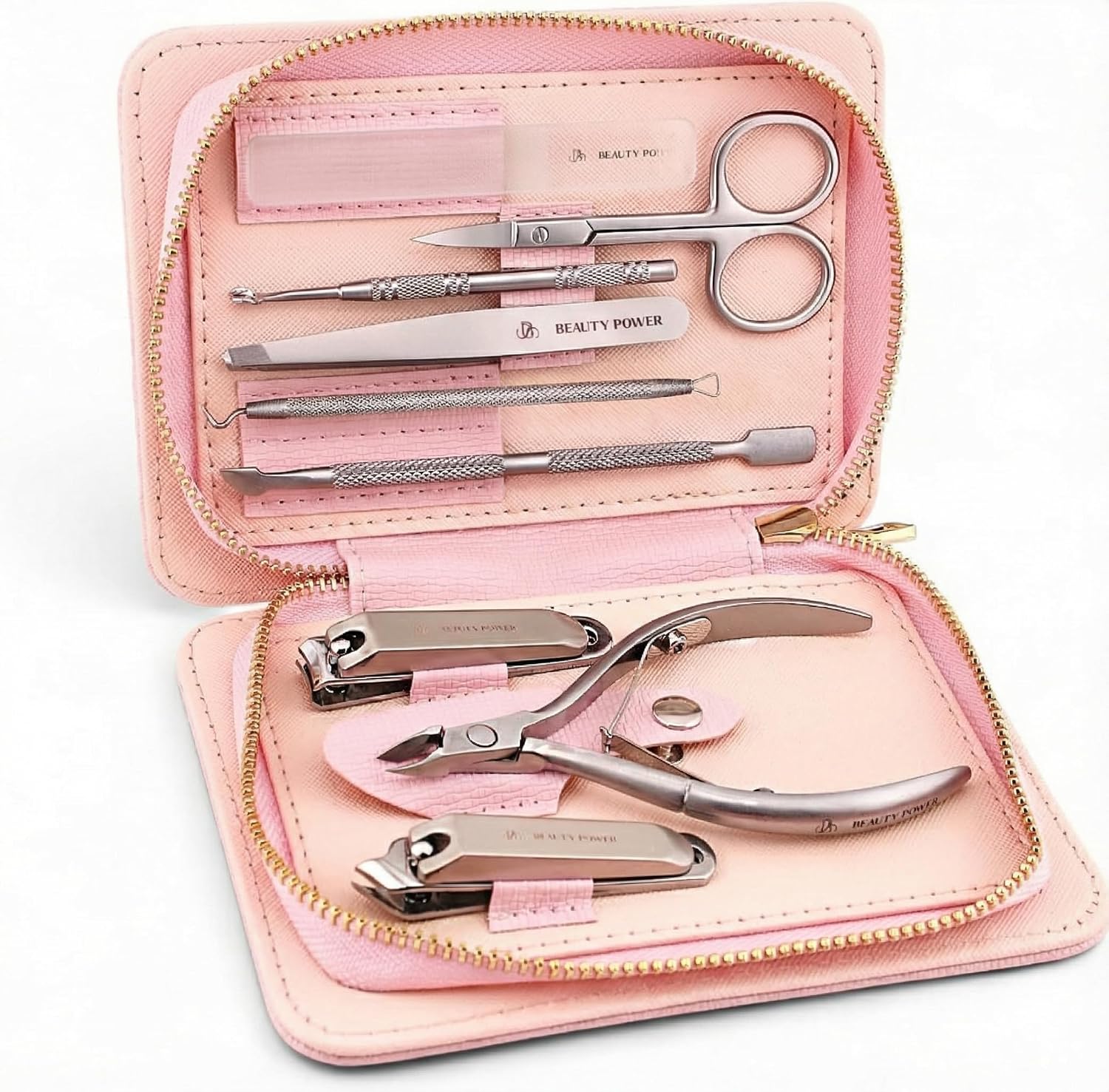 9 in 1 Professional Manicure Pedicure Set - Stainless Steel Nail Clippers, Nano File, Cuticle Nipper, Scissors, Tweezers, Travel PU Leather Case for Men & Women - Gift Idea - Pink