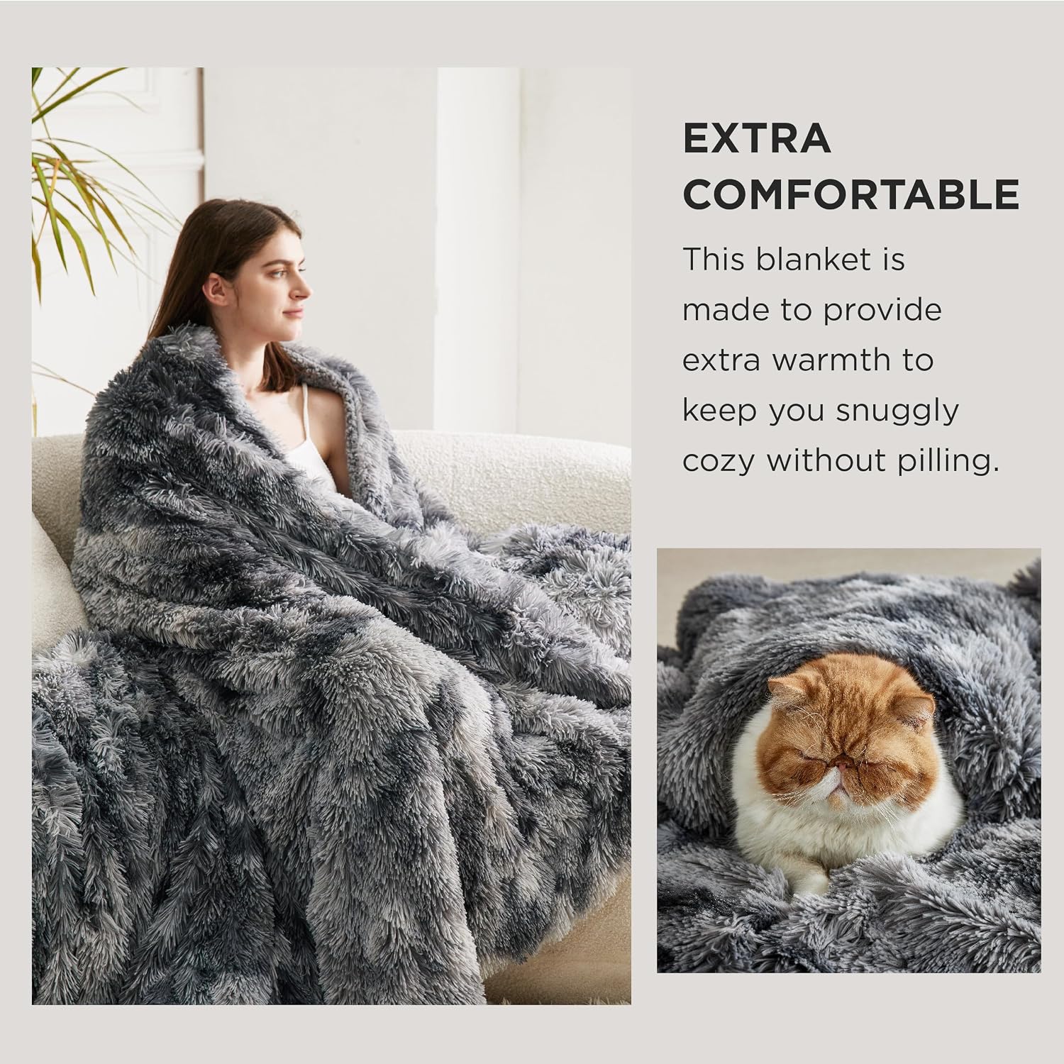 Bedsure Faux Fur Fluffy Sherpa Fleece Queen Bed Blanket Grey 90"x90" | Fuzzy Plush, Thick Warm, Fall, Comfort Cozy Soft Home Room Decor, Gift for Women Men, Bedroom Bed, Teen Girl Bedding - Image 3