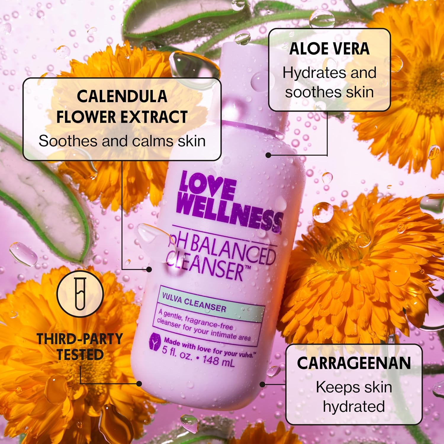 Love Wellness | pH Balanced Feminine Wash | Fragrance-Free | 5 Fl Oz | Aloe vera, Calendula, Non-irritating, Gentle formula, Sensitive skin, Intimate hygiene, Daily use - Image 2