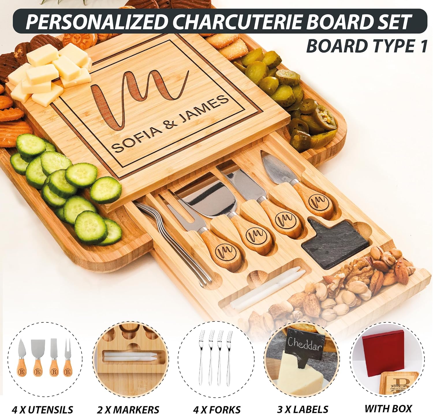 Personalized Charcuterie Board Gifts Set, Custom Large Cheese Board, Charcuterie Board for Wedding, Anniversary, Birthday, Housewarming, Engagement, Party, New Home Gift Couple, Fathers Day, Christmas - Image 5