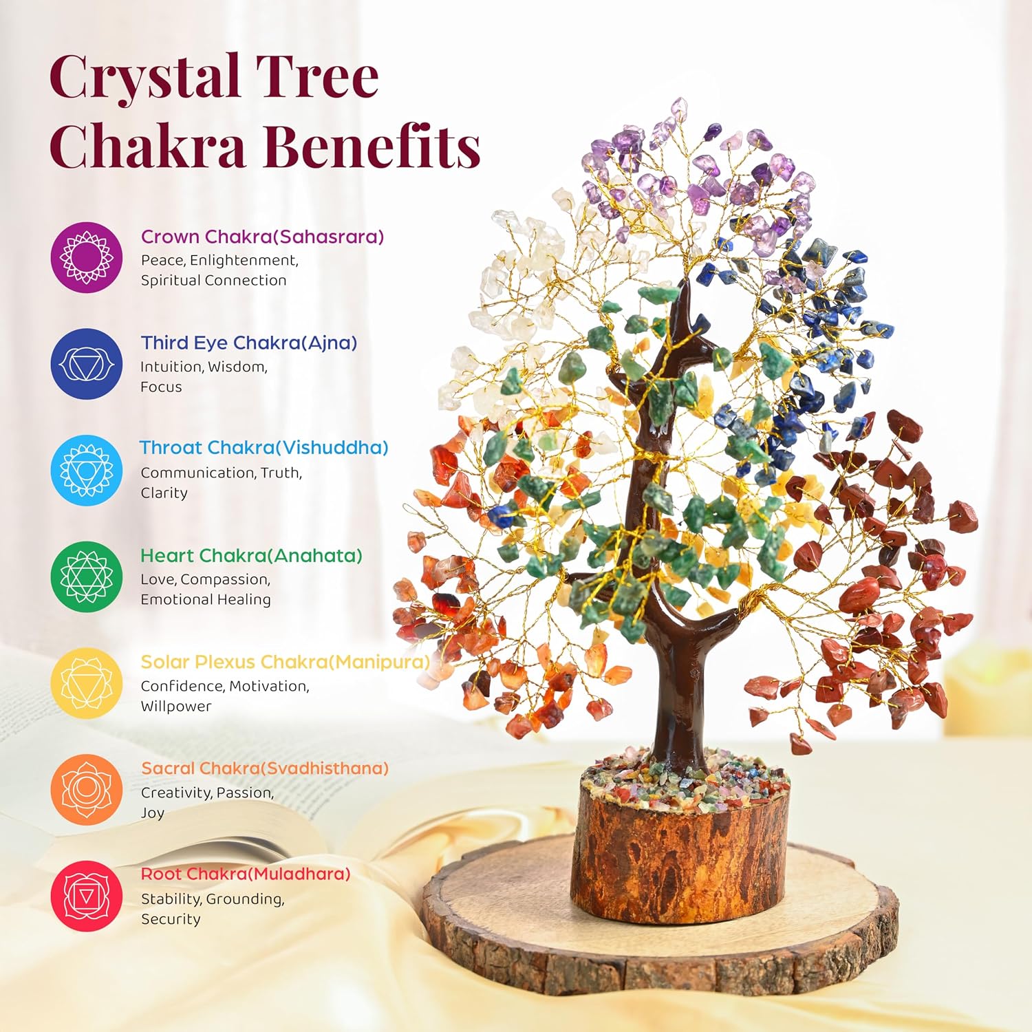 Crocon® 7 Chakra Crystal Tree of Life, Crystals & Healing Stones 10-12 inch | Money Tree for Positive Energy, Good Luck, Spiritual, Meditation Home Decor, Birthday Gifts for Women, Men, Mom & Sister - Image 3